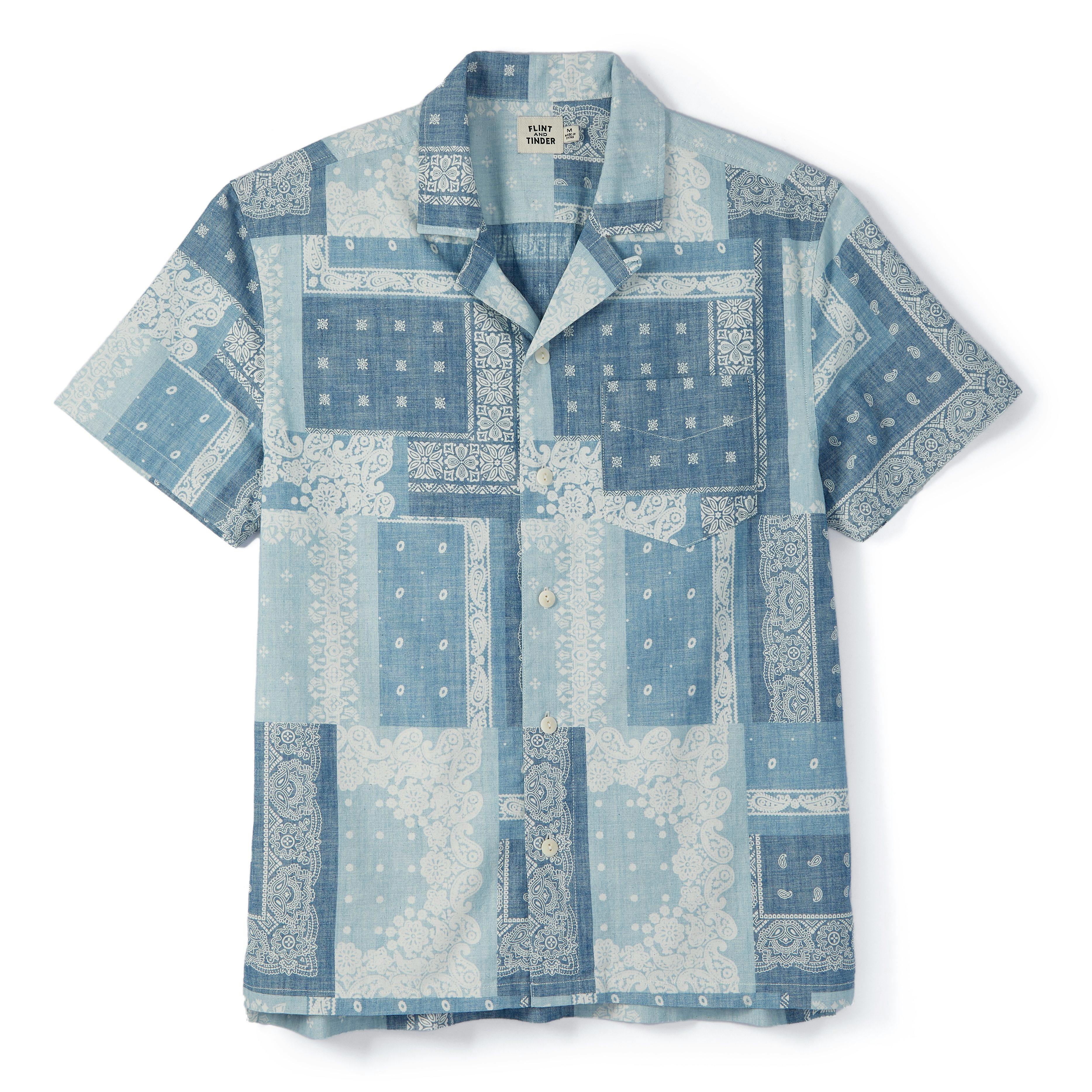 Flint and Tinder Bandana Short Sleeve Camp Shirt - Washed Indigo, Short  Sleeve Shirts