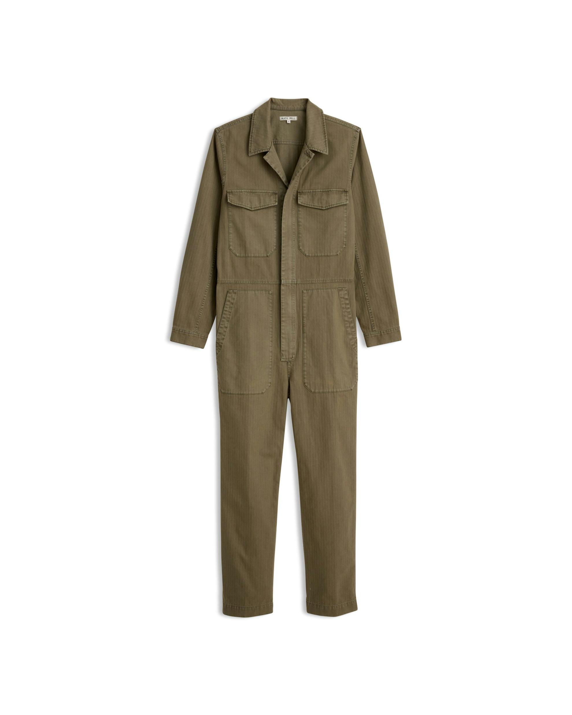 Alex Mill Recycled Herringbone Cotton Jumpsuit - Faded Olive