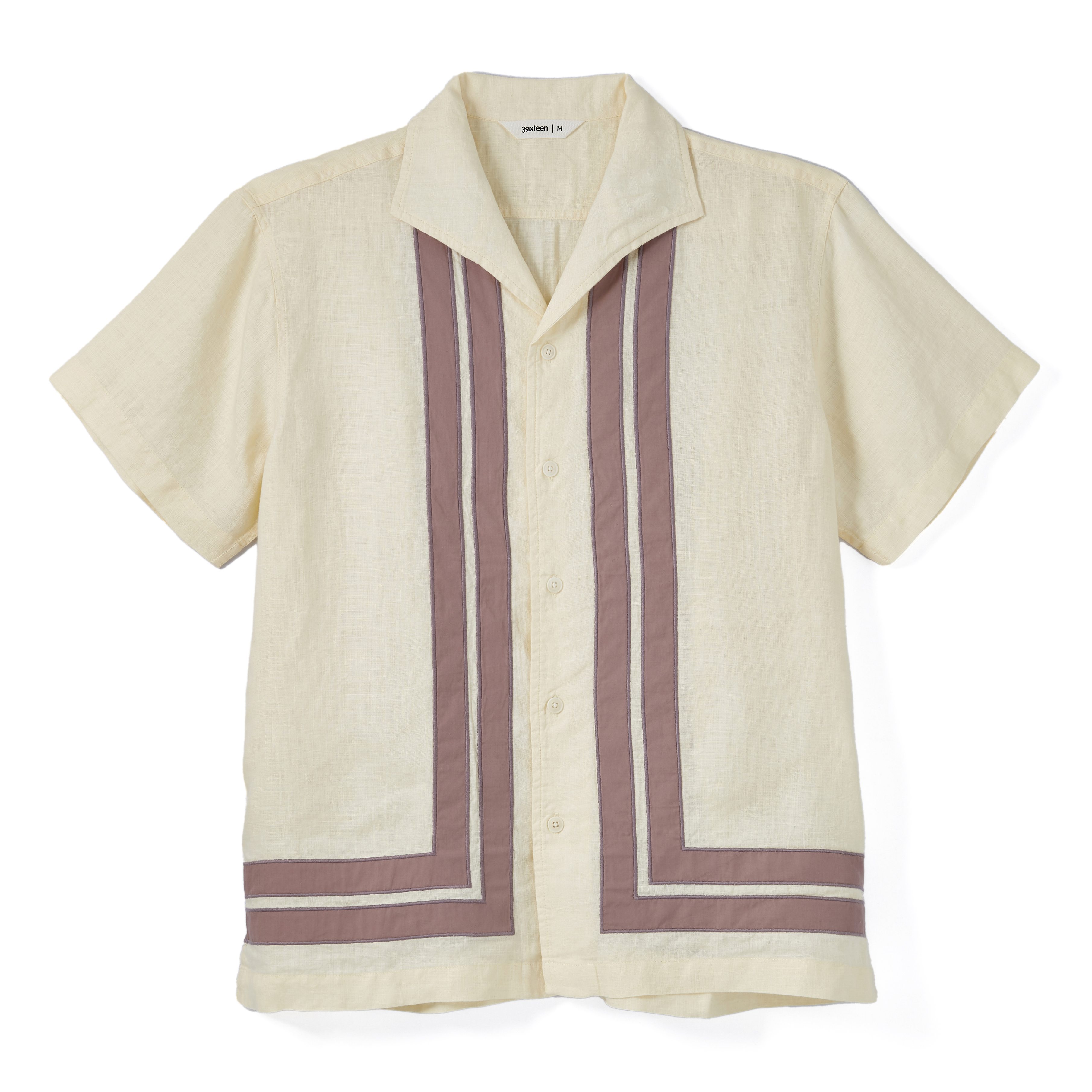 3sixteen Leisure Short Sleeve Shirt - Natural/Mauve Border
