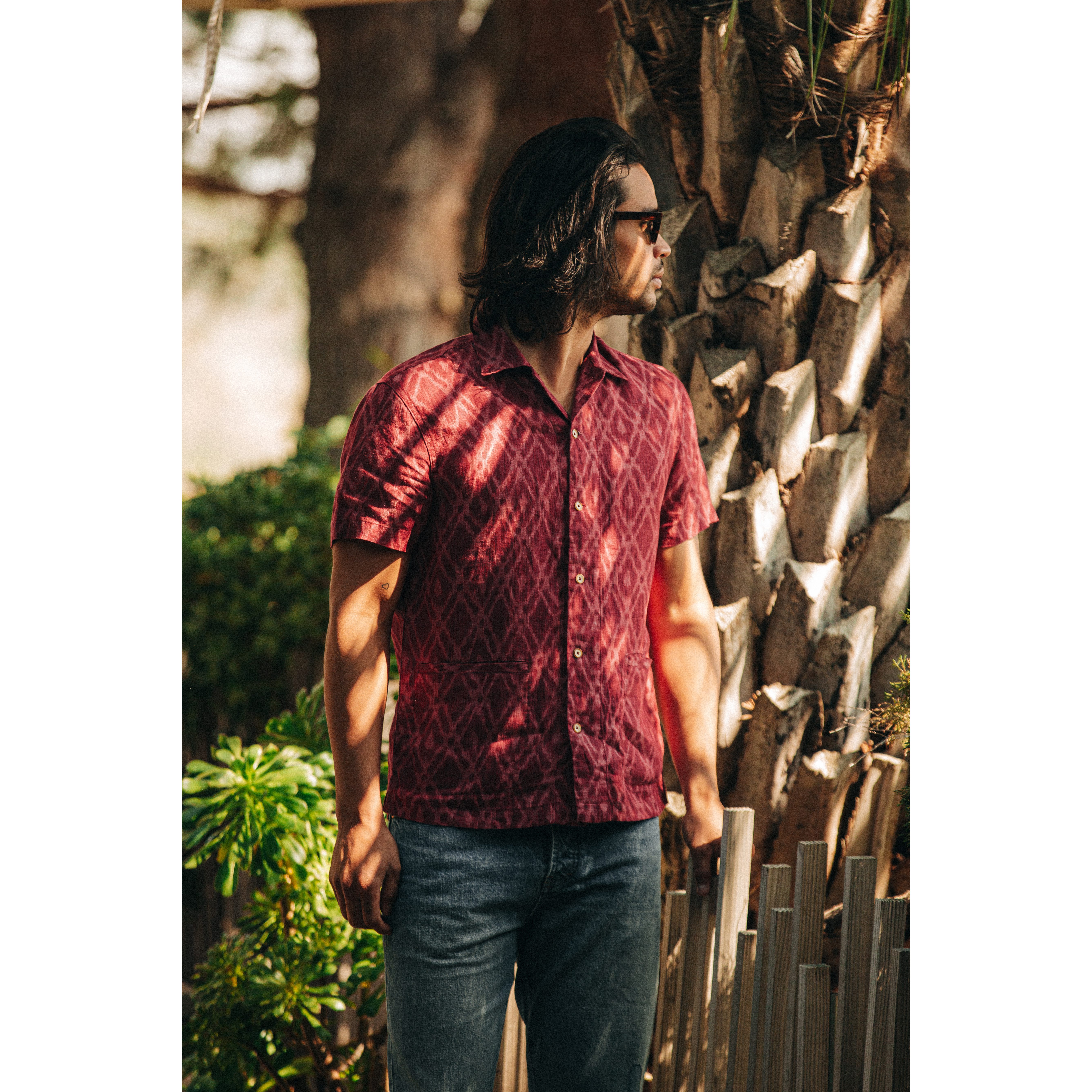 Taylor Stitch The Havana Camp Collar Shirt - Wine Ikat | Short