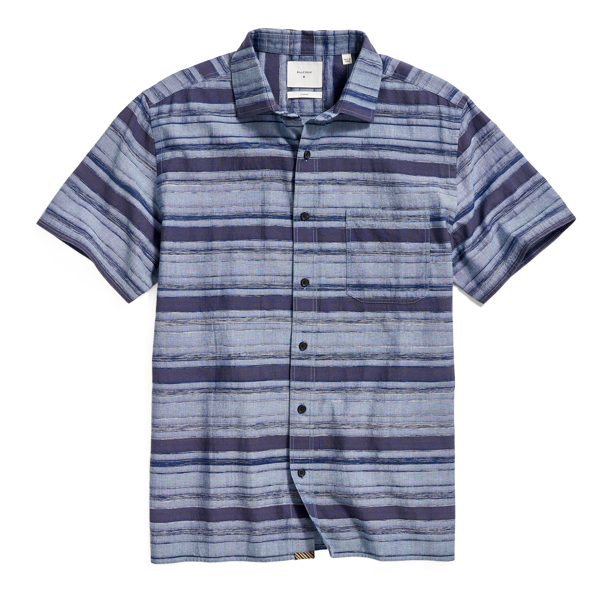 Billy Reid Treme Block Short Sleeve Shirt Navy Blue Short