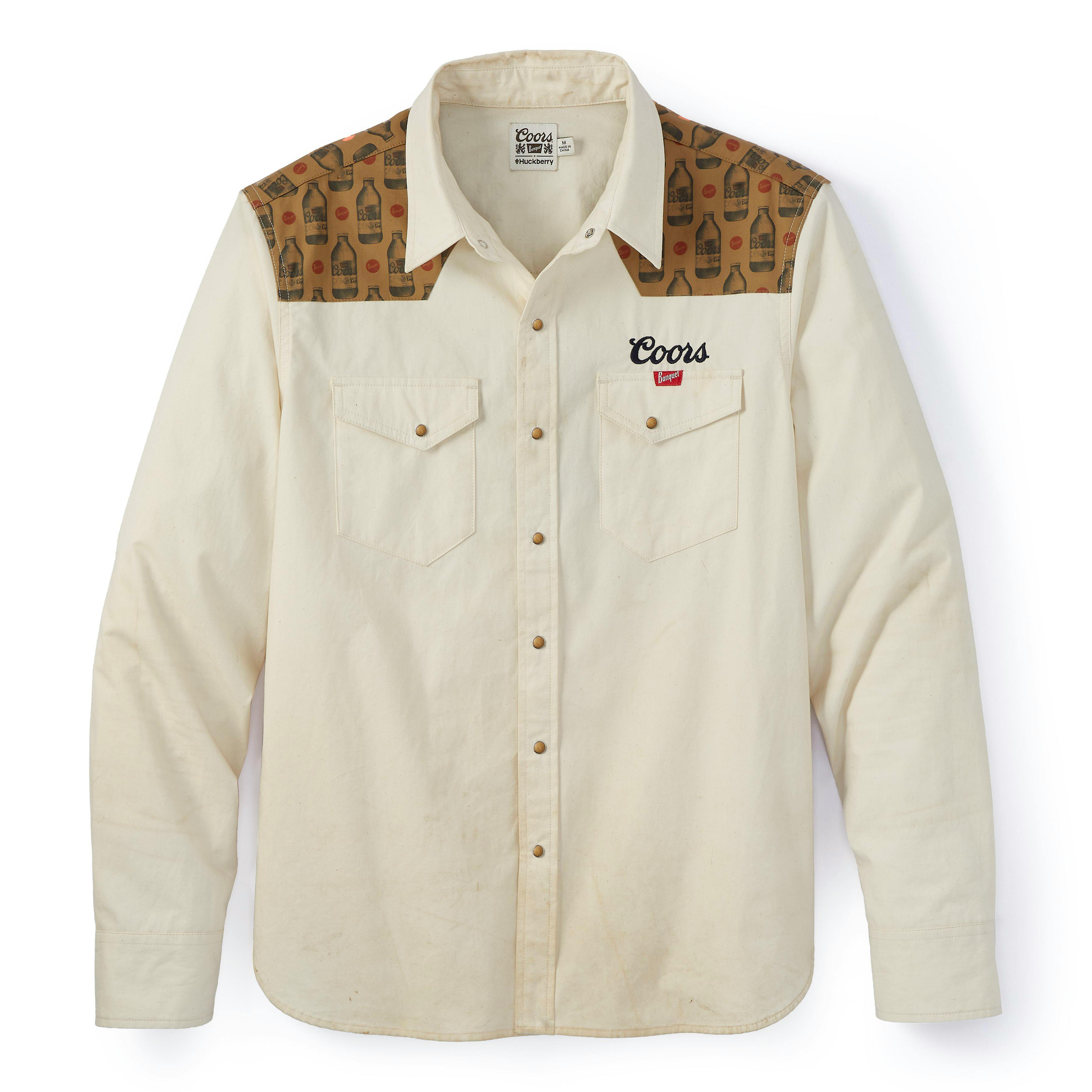 Huckberry x Coors Pearl Snap Long Sleeve Shirt - Natural, Long Sleeve  Shirts