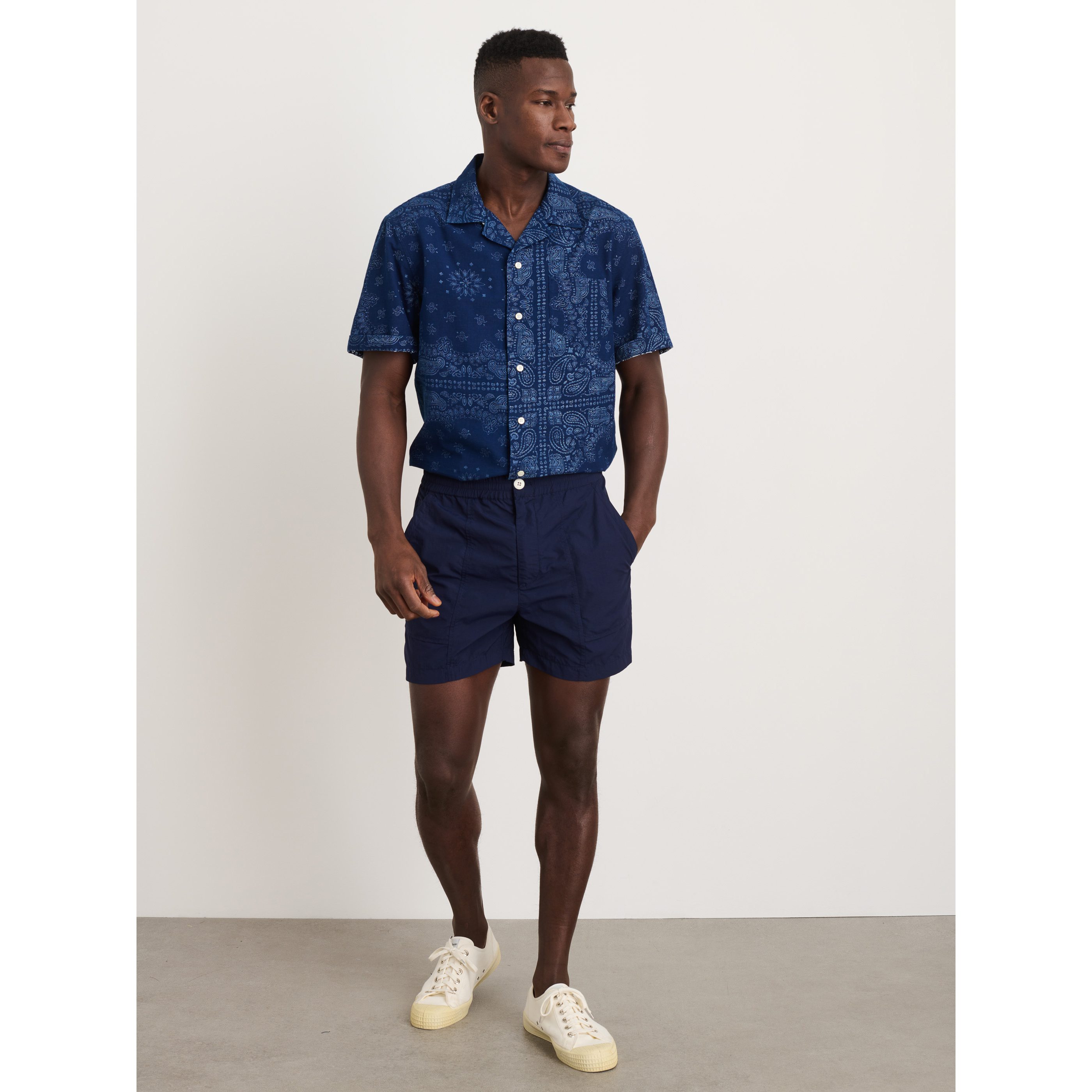 Alex Mill Indigo Bandana Camp Shirt - Indigo | Short Sleeve Shirts