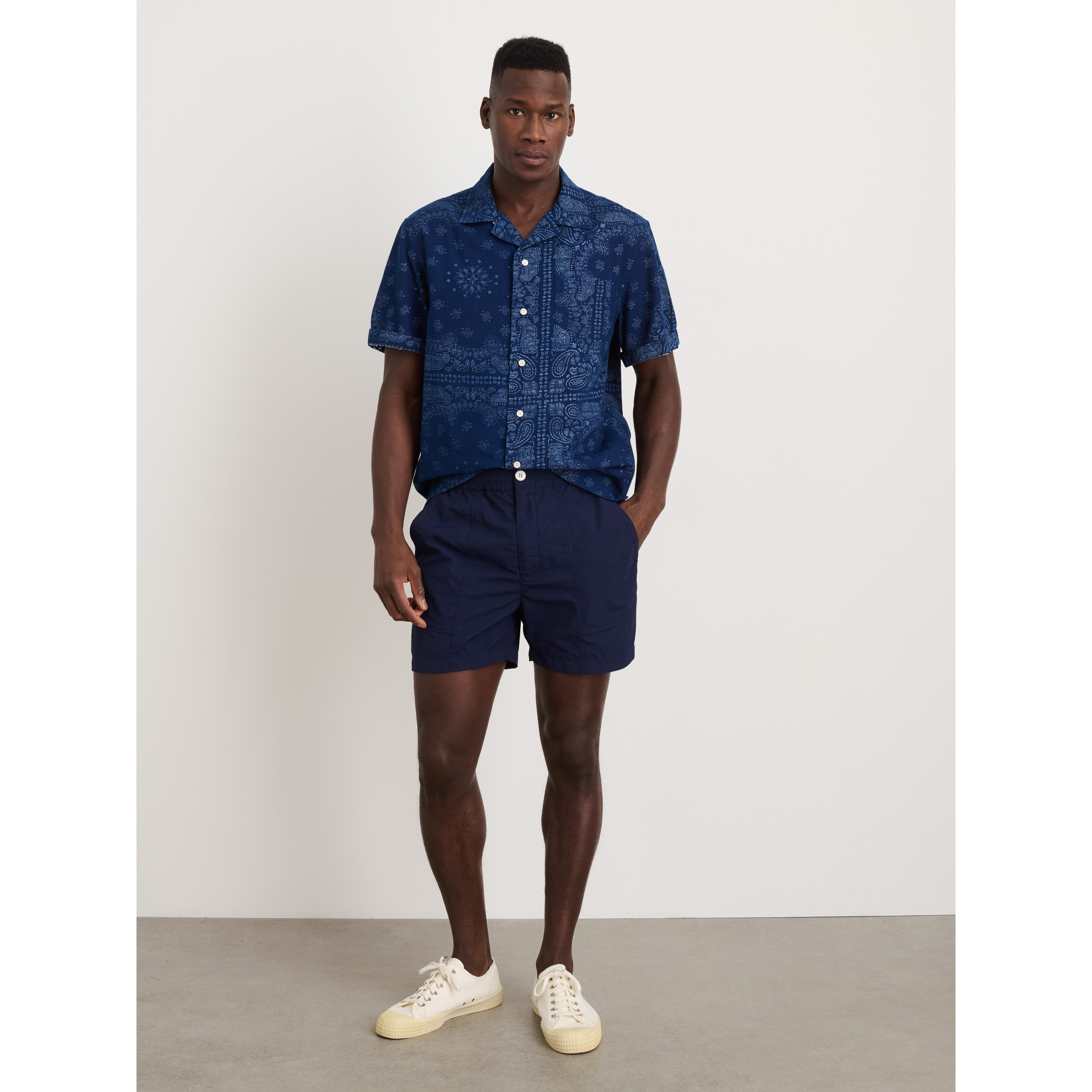 Alex Mill Indigo Bandana Camp Shirt - Indigo | Short Sleeve Shirts