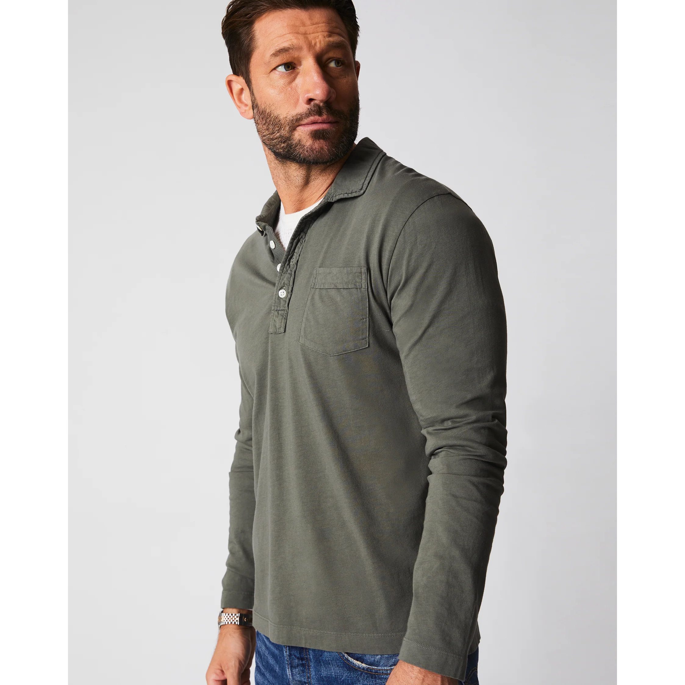 Billy Reid Pensacola Long Sleeve Polo - Washed Grey | Polo Shirts
