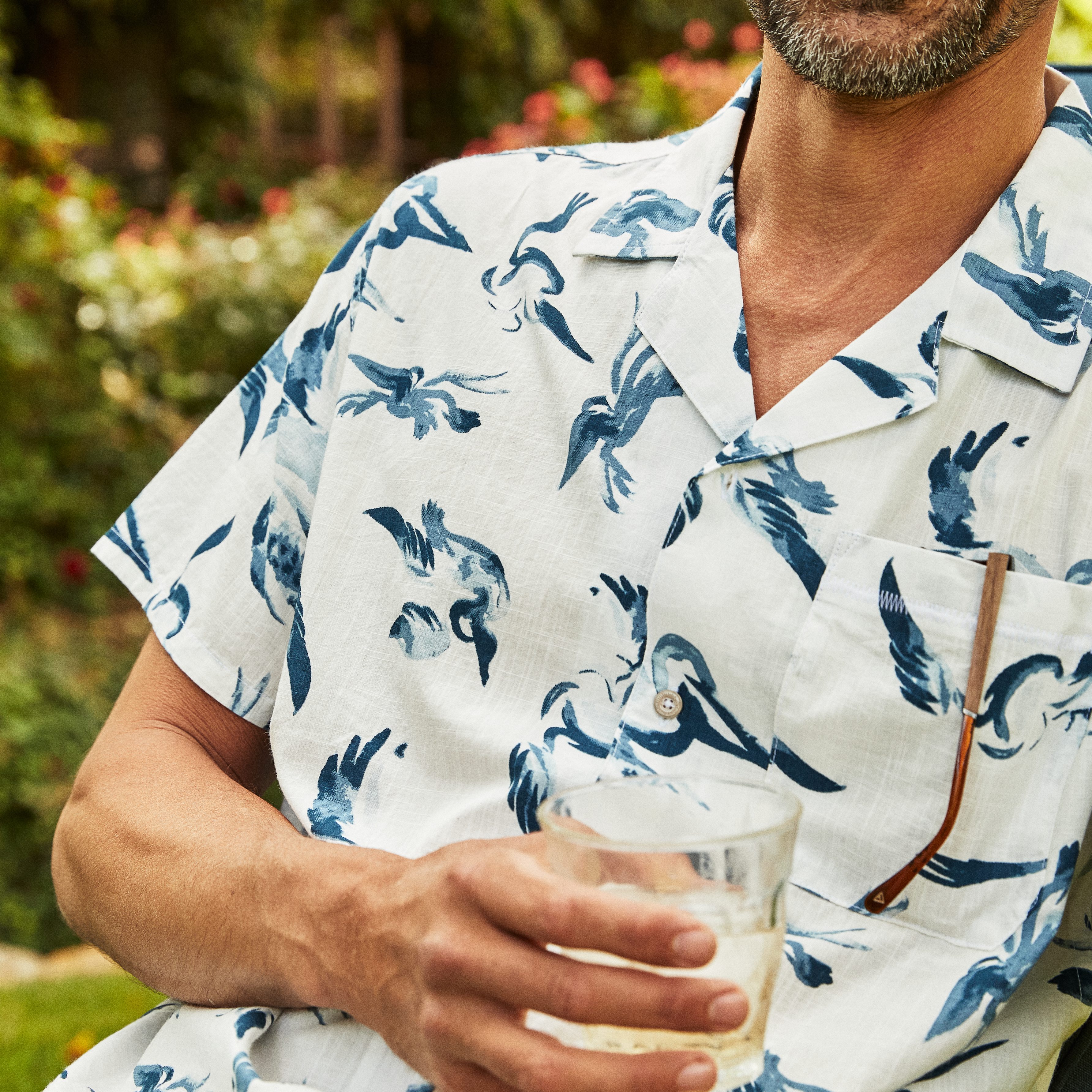 Wellen Camp Collar Short Sleeve Shirt - Navy Pelican | Short