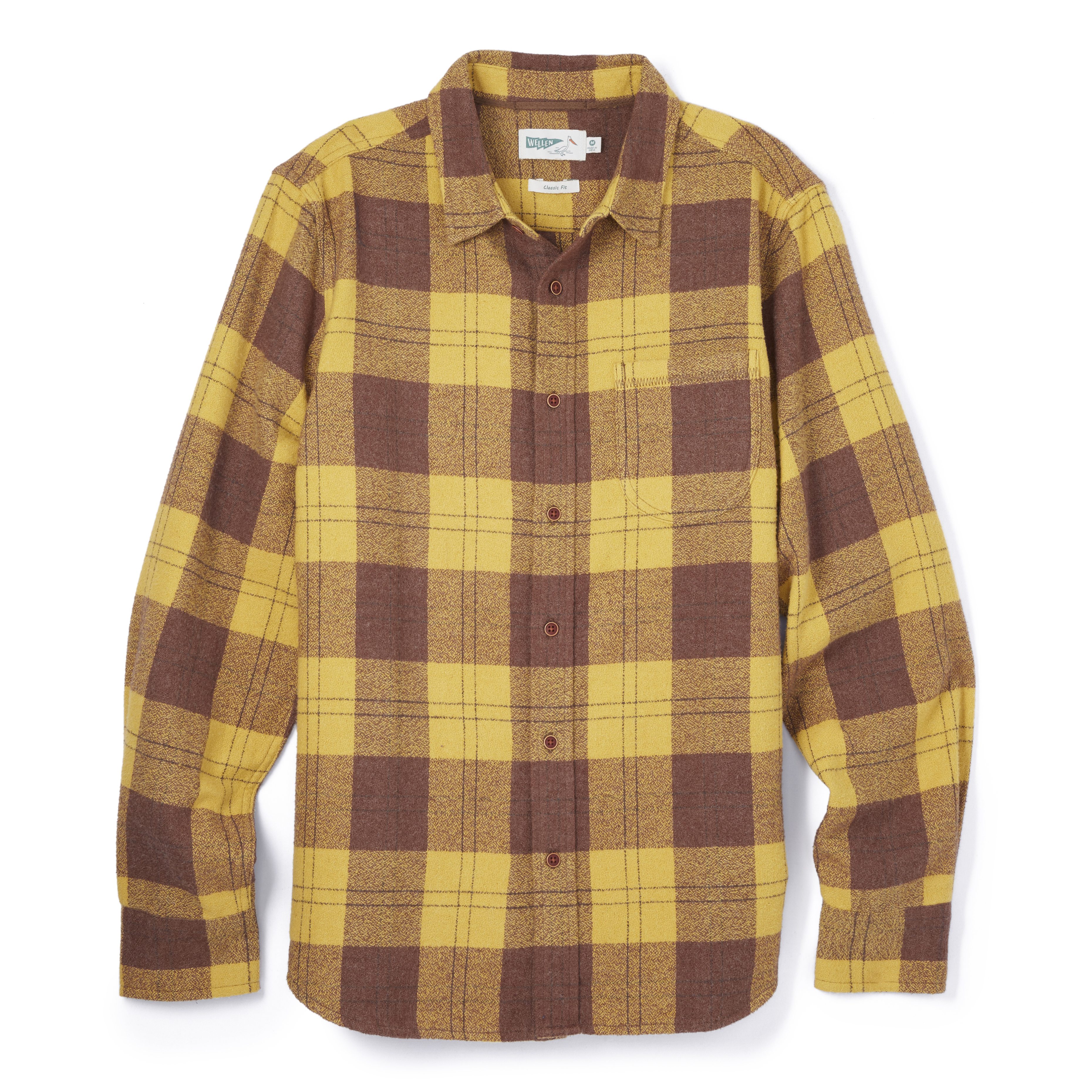 Wellen Brushed Hazy Flannel Shirt - Lichen Yellow Plaid | Flannel 