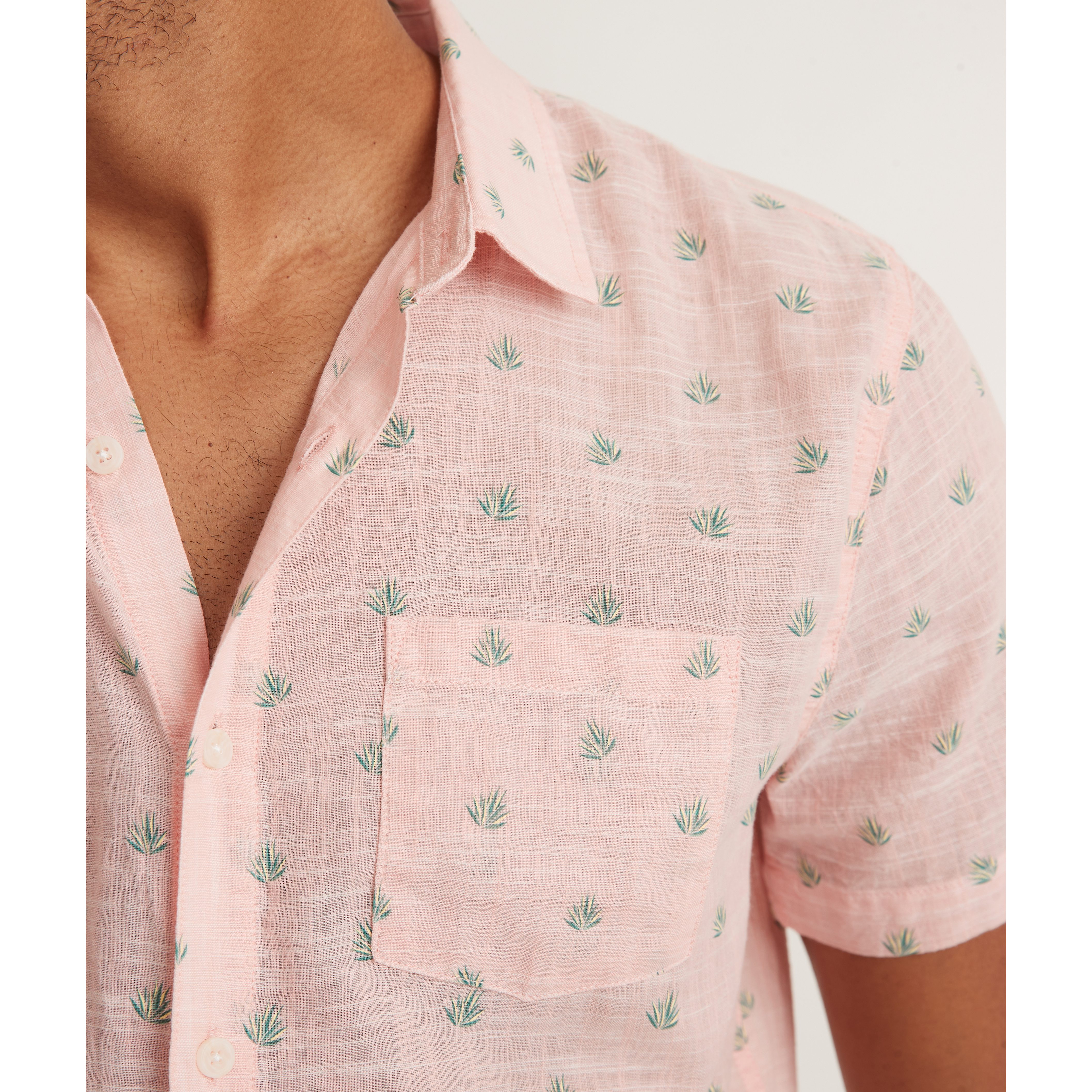 Marine Layer Short Sleeve Lightweight Cotton Shirt - Pink
