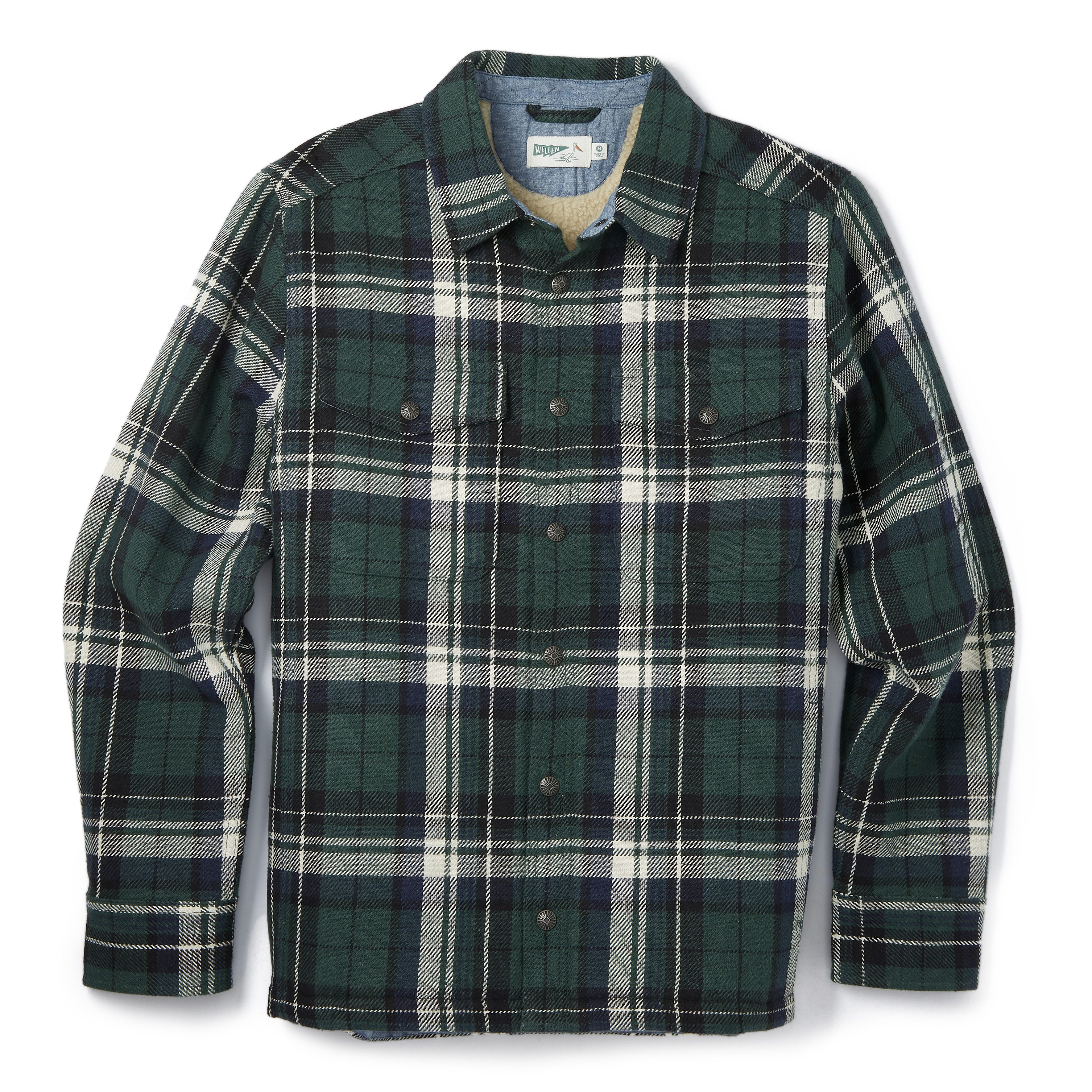 Wellen Sherpa-Lined Flannel Overshirt - Blue Green Check | Shirt