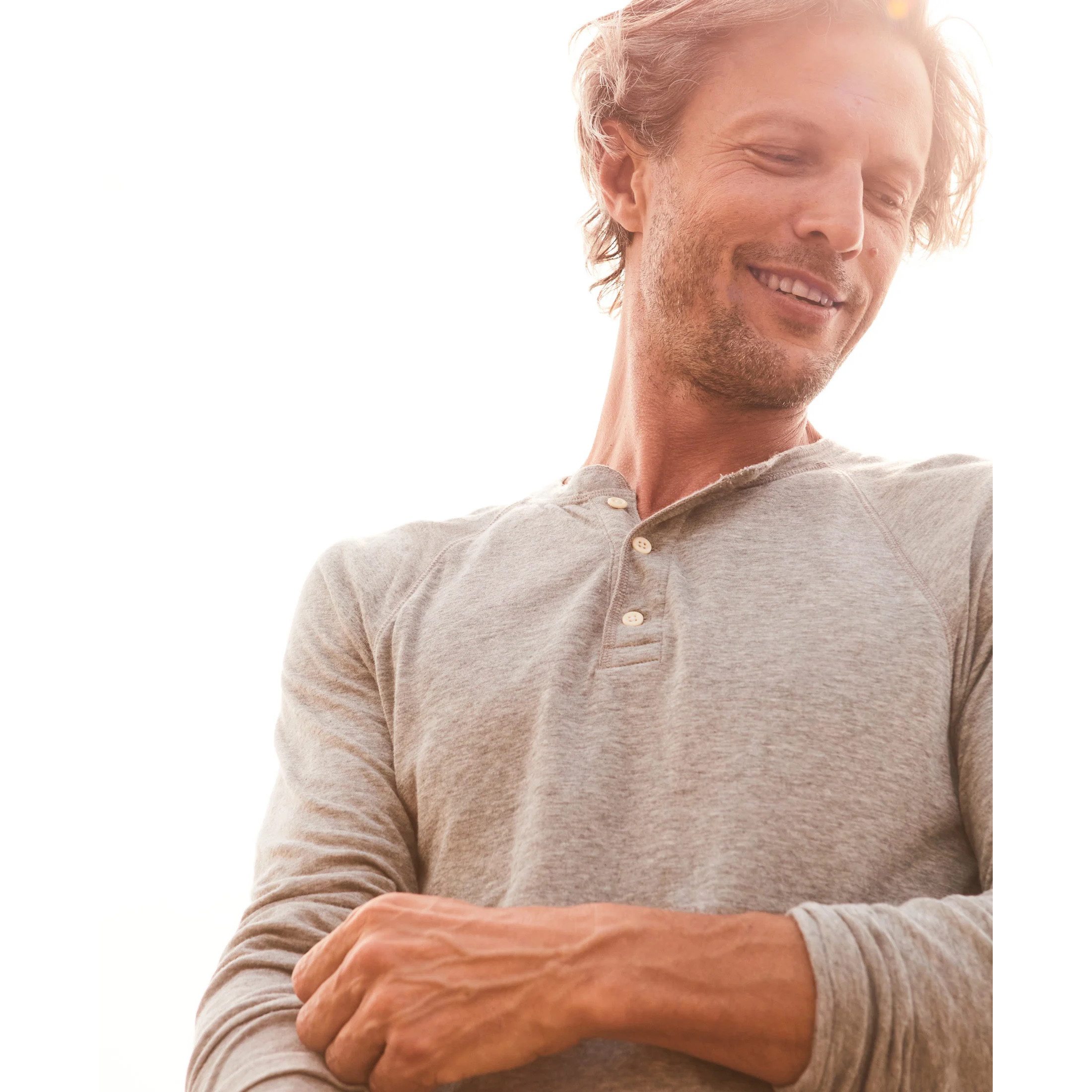 【HI FI FNK】Softy Henley Washed Top BO long sleeve henley - Regenerative Organic Certified