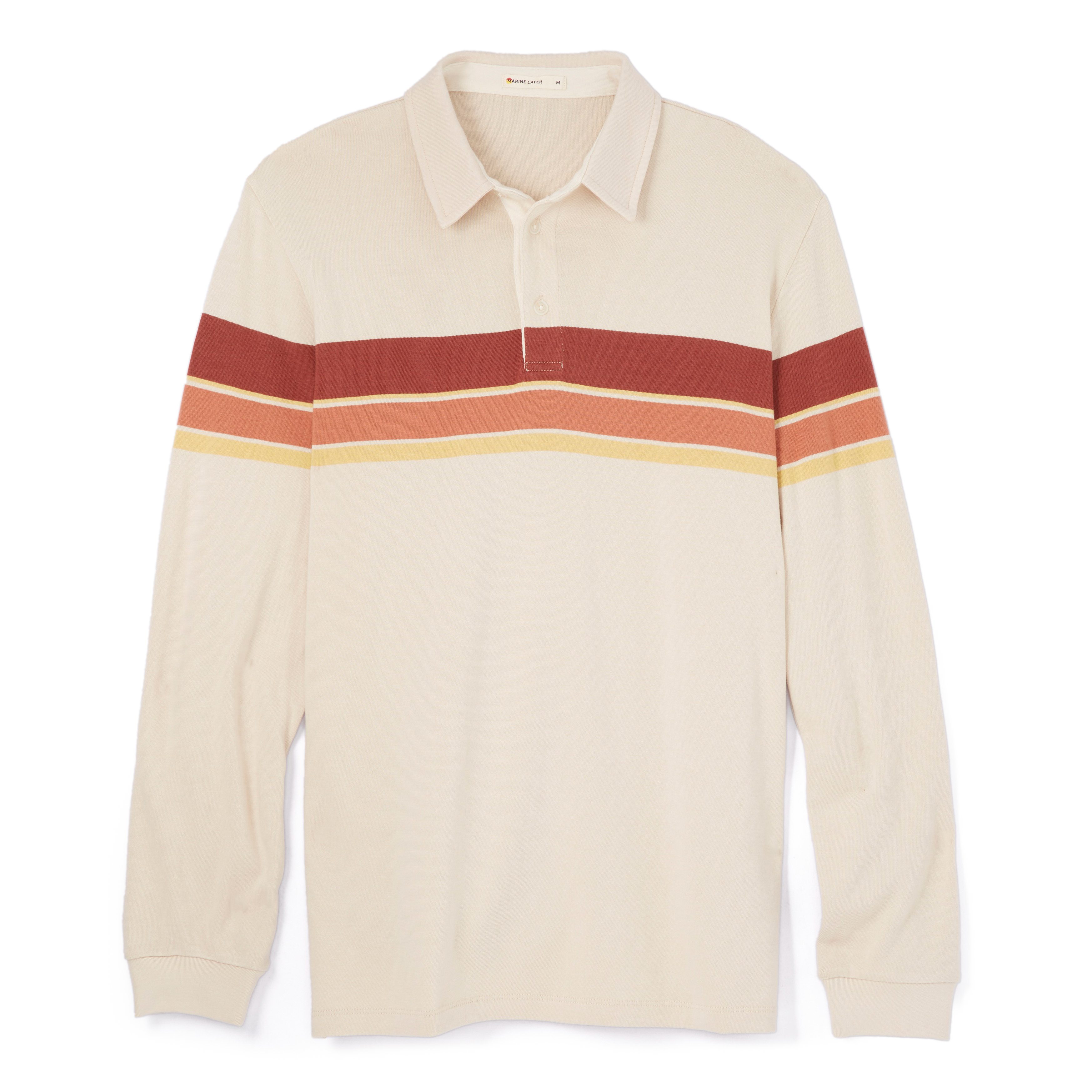 Marine Layer Rugby Polo - Tan/Sunset Stripe | Polo Shirts | Huckberry