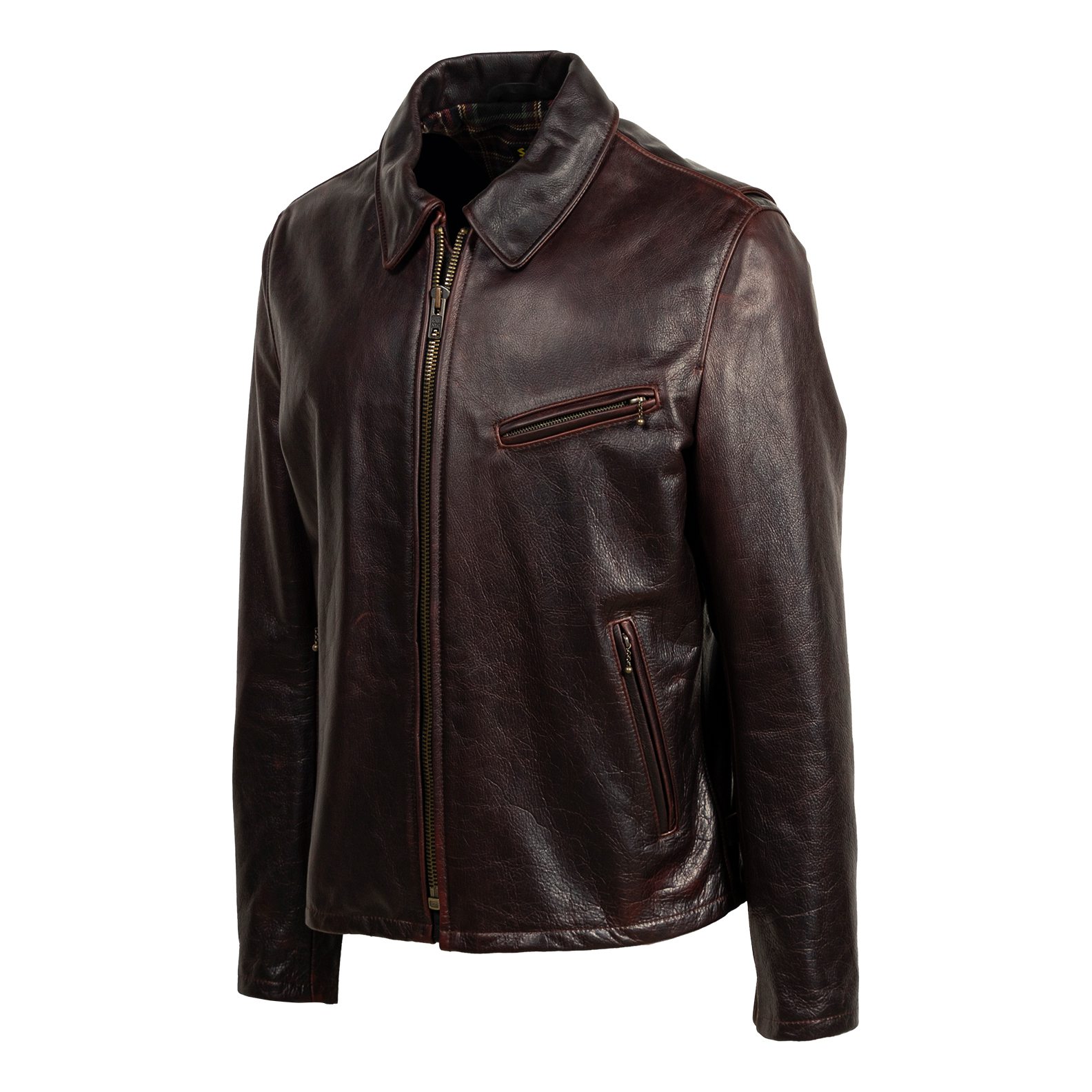 Schott Waxed Full Zip Leather Jacket - Brandy | Leather Jackets 