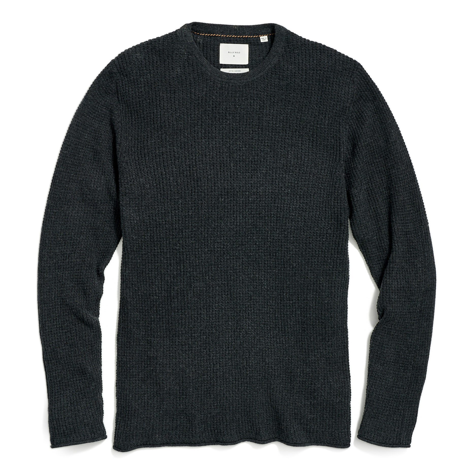 Billy Reid Waffle Cotton Cashmere Crewneck Sweater - Charcoal