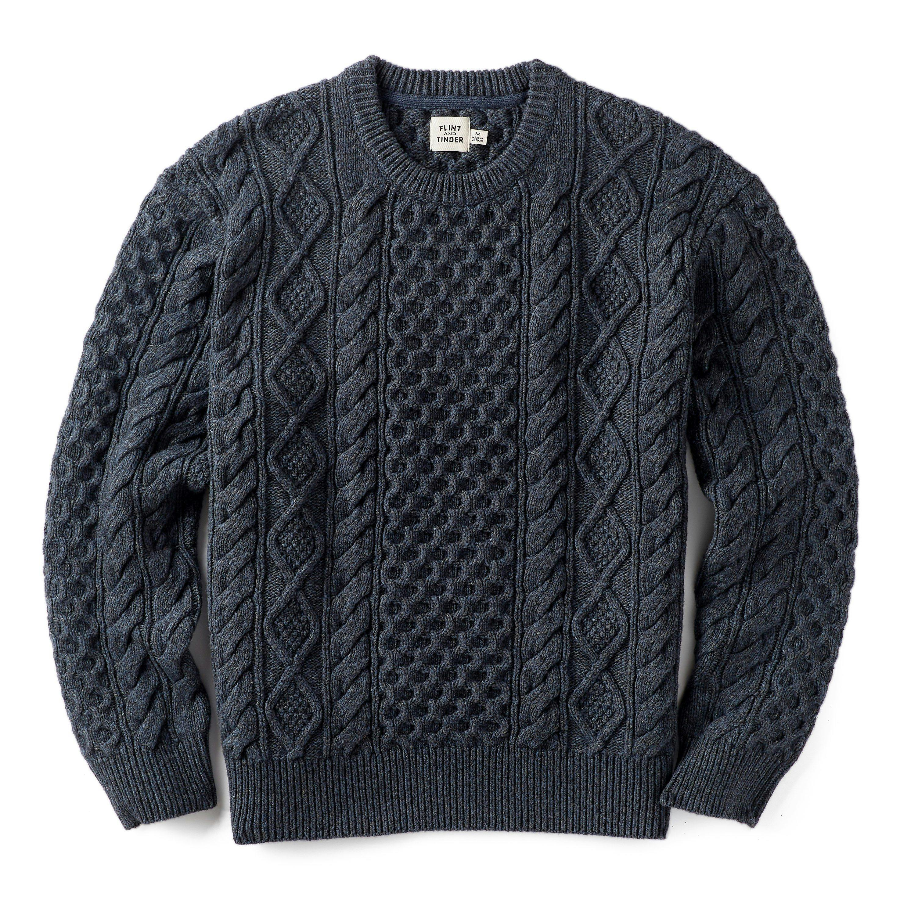 Aran Sweater Men's Crew Neck Wool Sweaters Flint And Tinder
