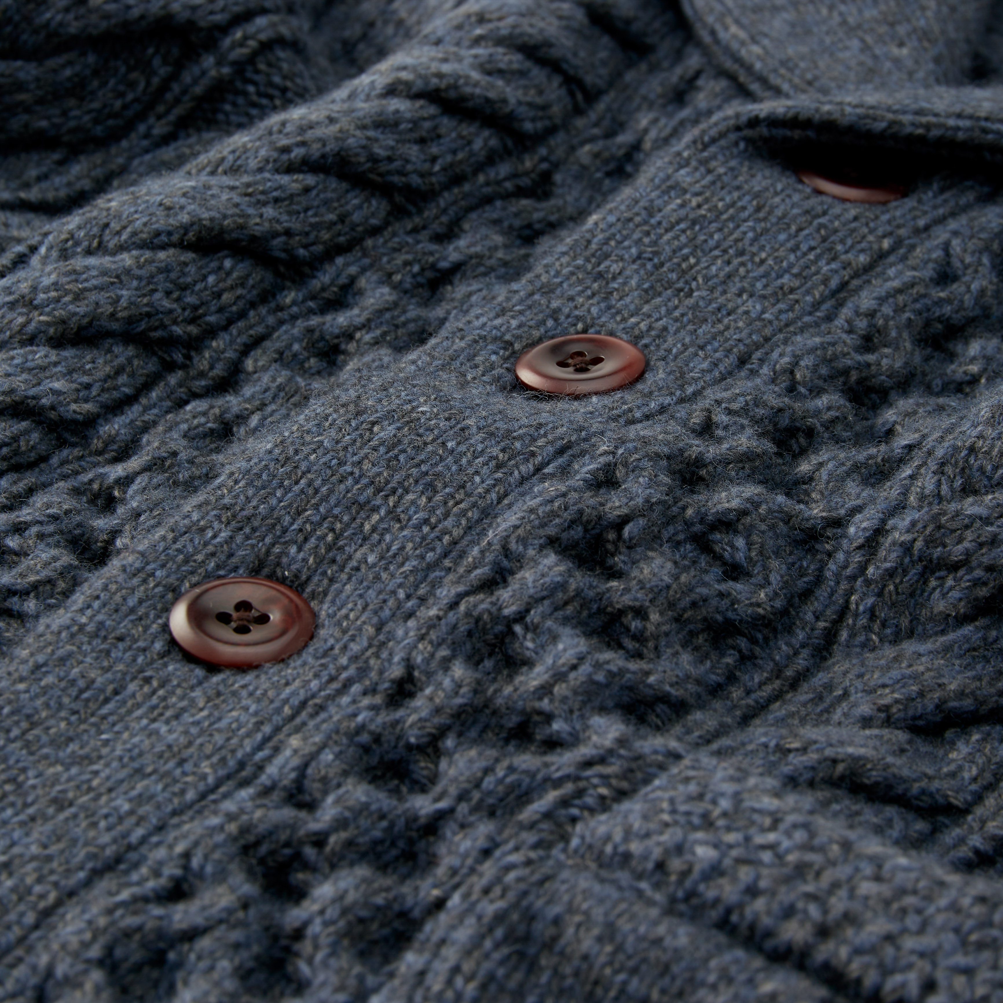 Flint and Tinder Aran Cable Knit Cardigan Sweater - Heather Navy 