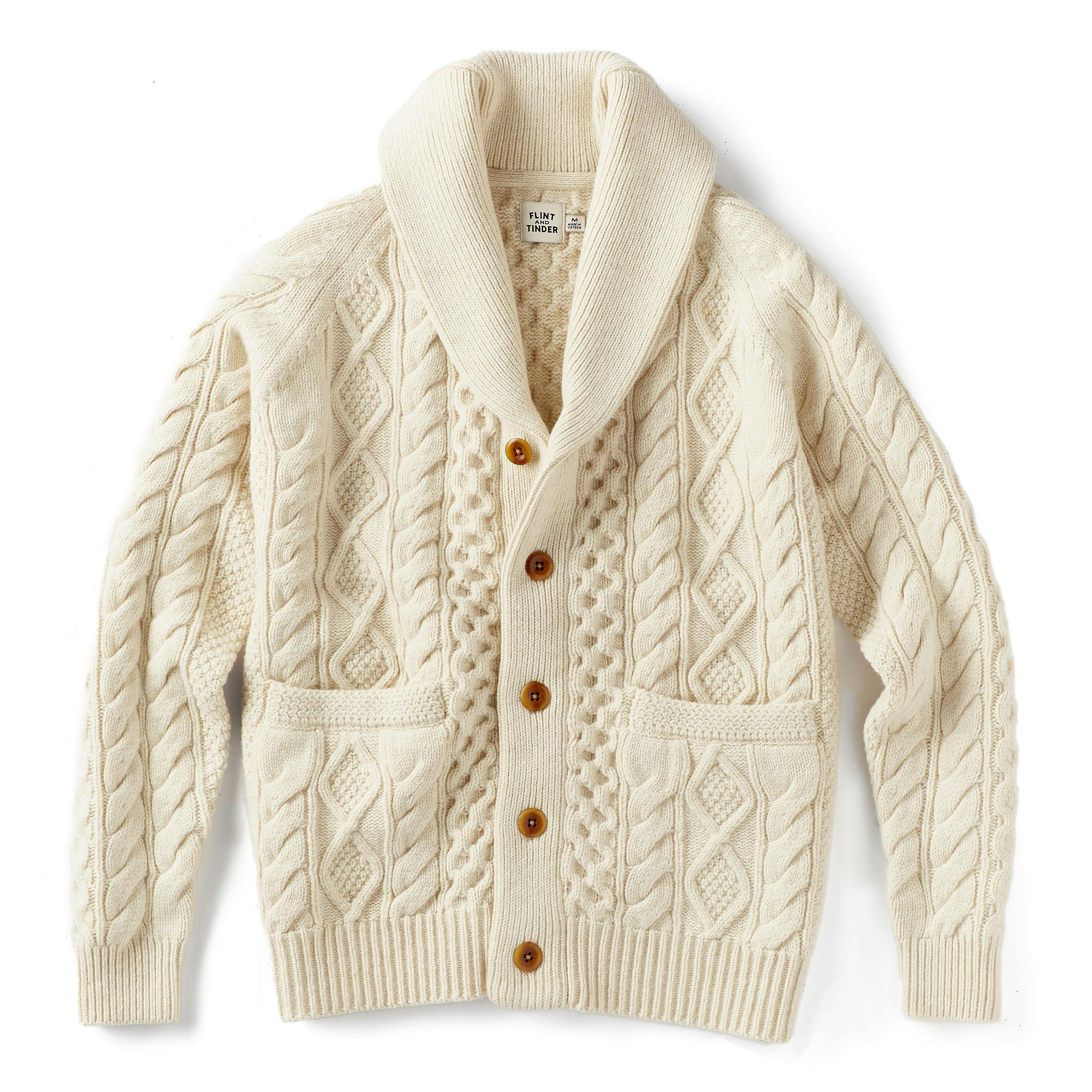 Flint and Tinder Aran Cable Knit Cardigan Sweater - Cream