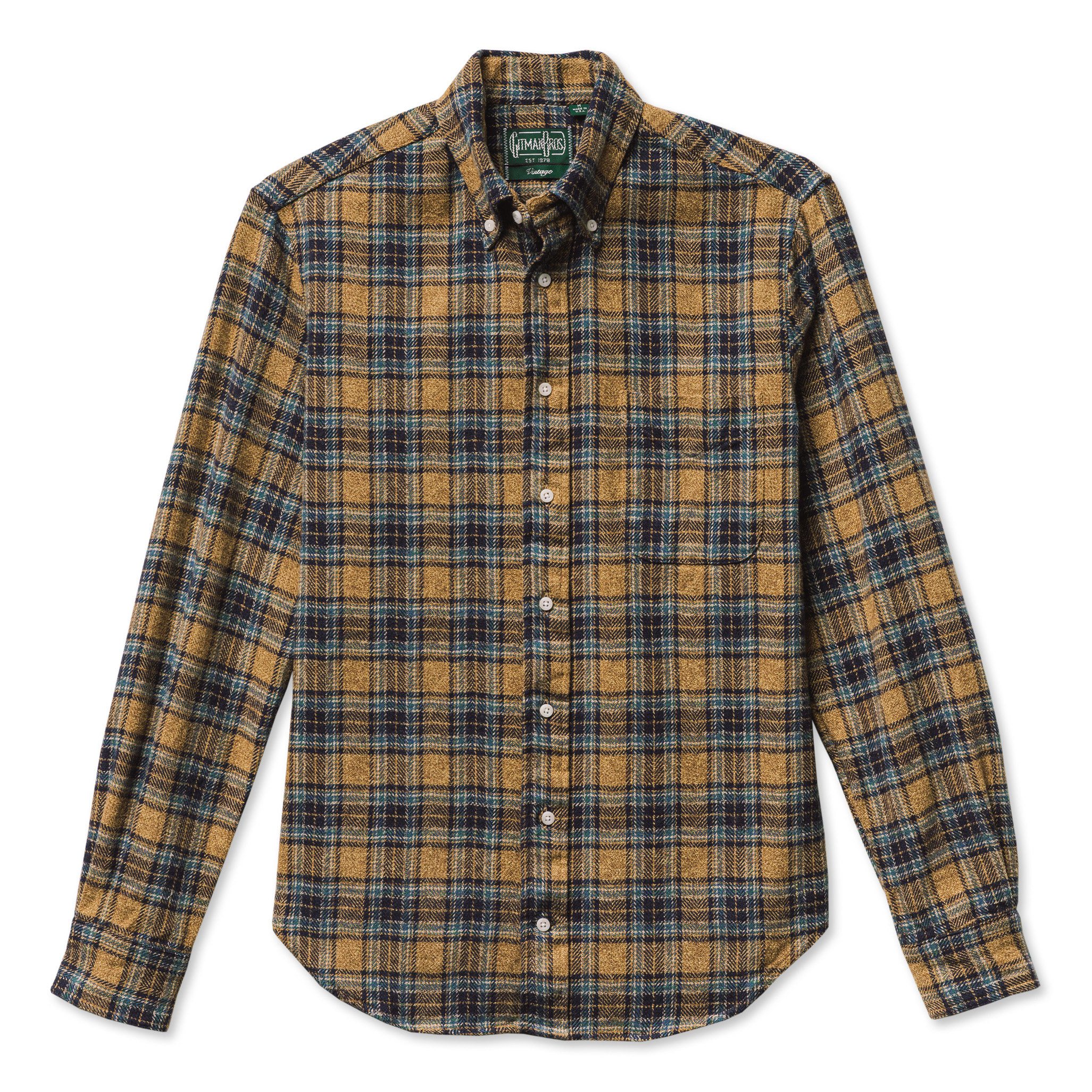 Gitman Vintage Fall Herringbone Tweed Check Shirt - Tan | Long
