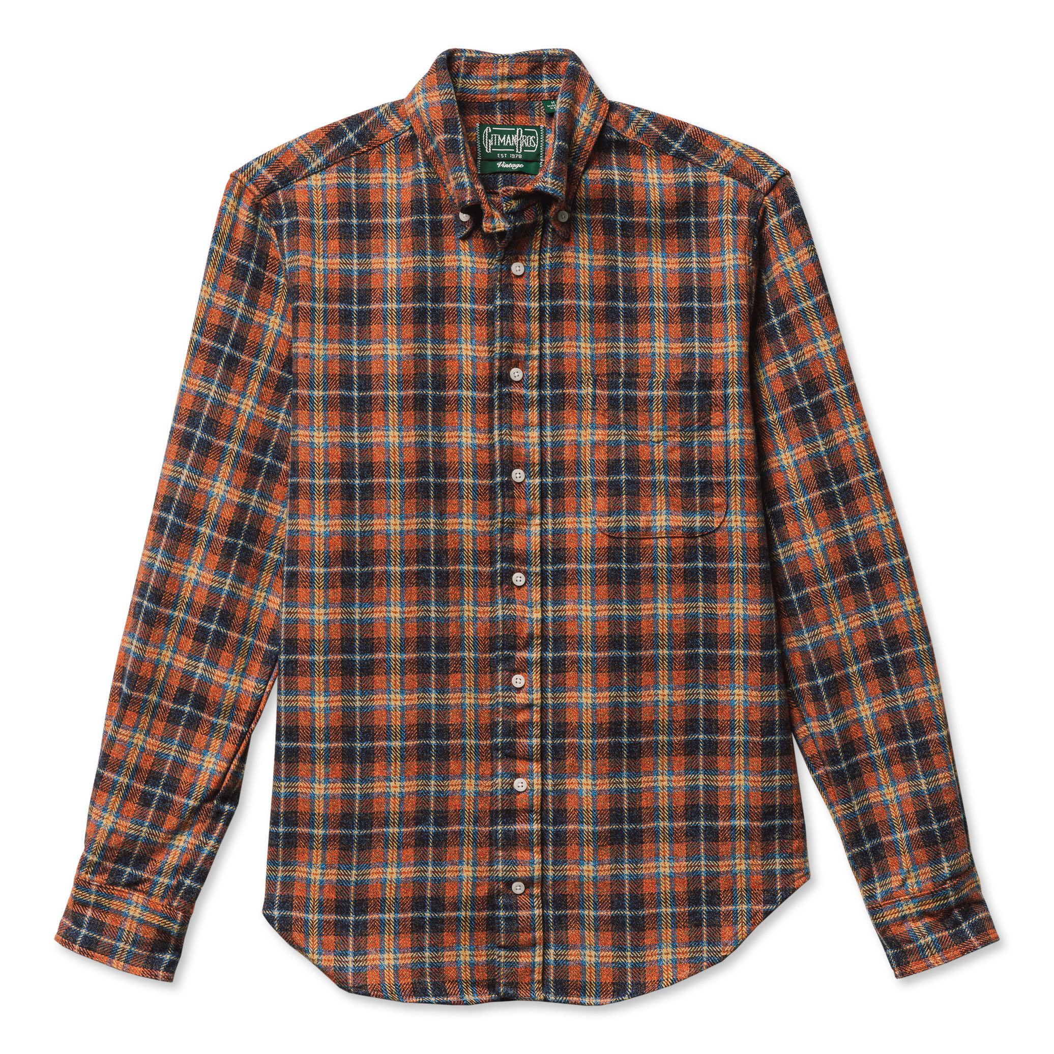 Gitman Vintage Fall Herringbone Tweed Check Shirt - Red | Long