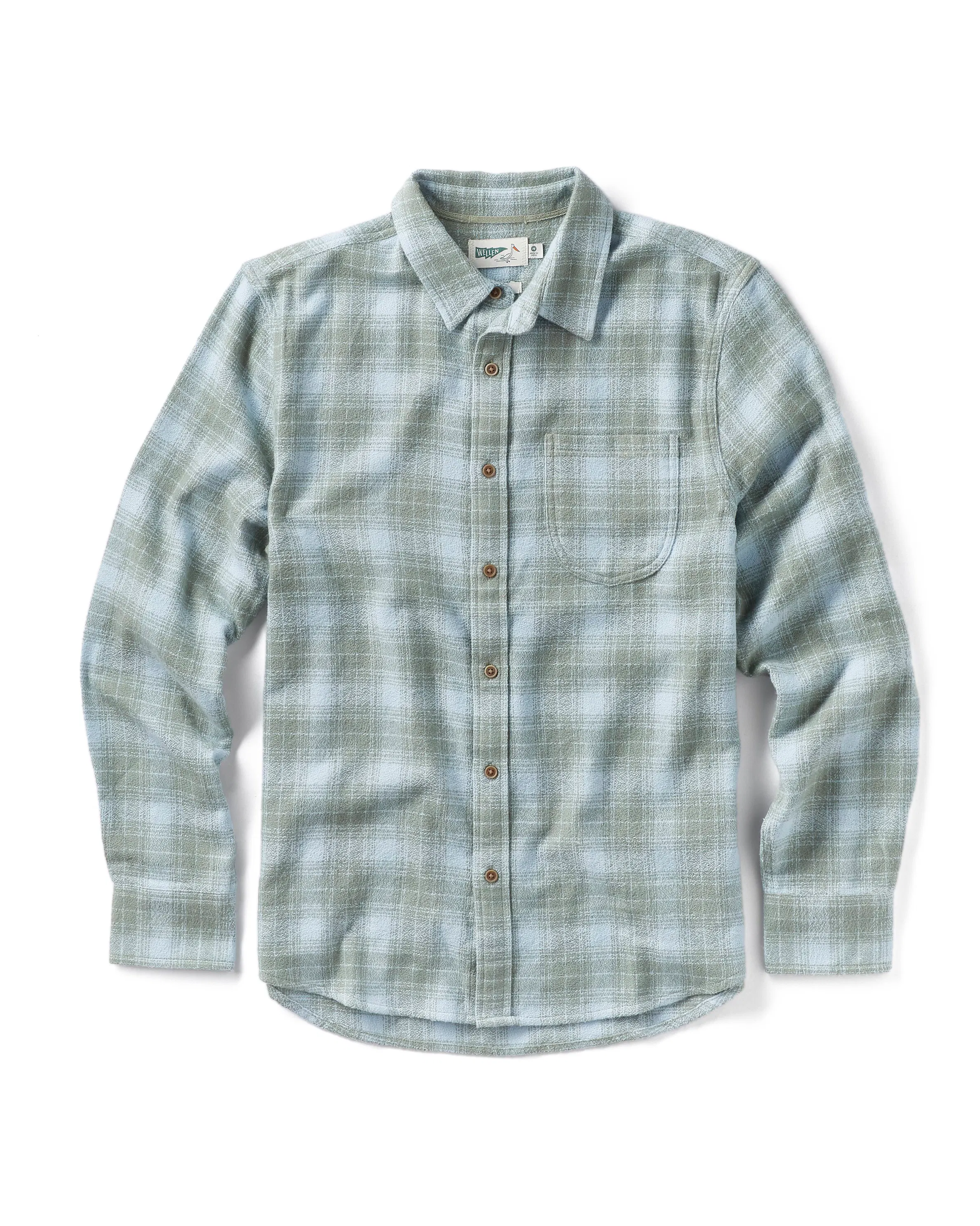 Wellen Brushed Hazy Flannel Button Down Shirt - Sage Green Ditch Plains Check | Long Sleeve Shirts | Huckberry Wellen Brushed Hazy Flannel Button Down Shirt - Sage Green Ditch Plains Check | Long Sleeve Shirts | Huckberry
