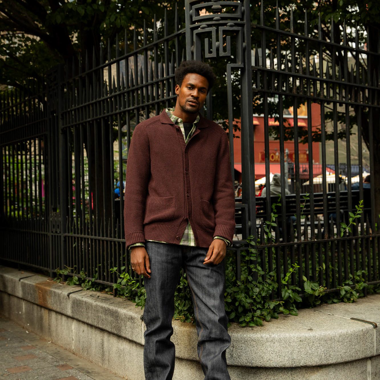 3sixteen Cotton Collared Cardigan - Burgundy | Cardigan