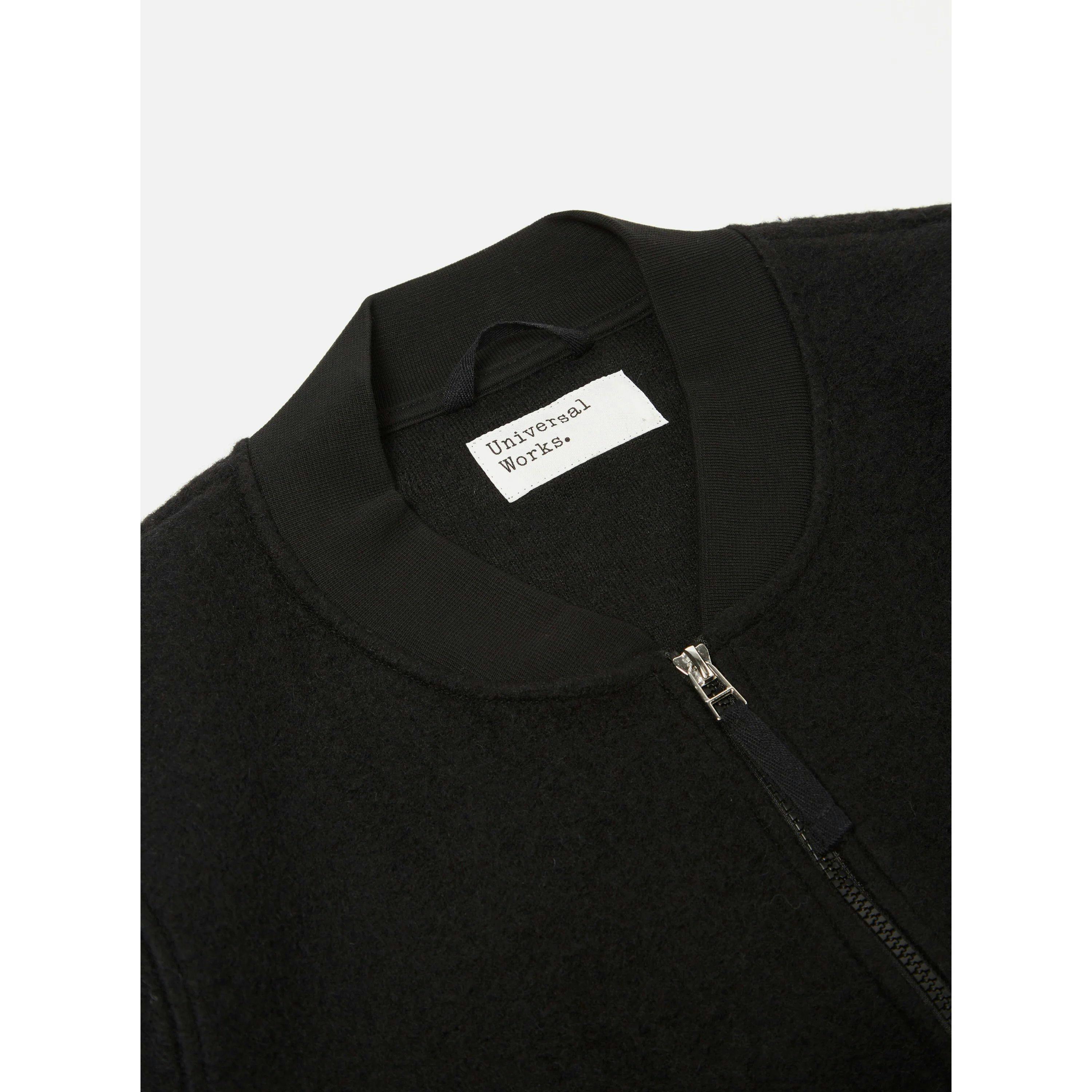 Universal Works Wool Fleece Full Zip Bomber Jacket - Black
