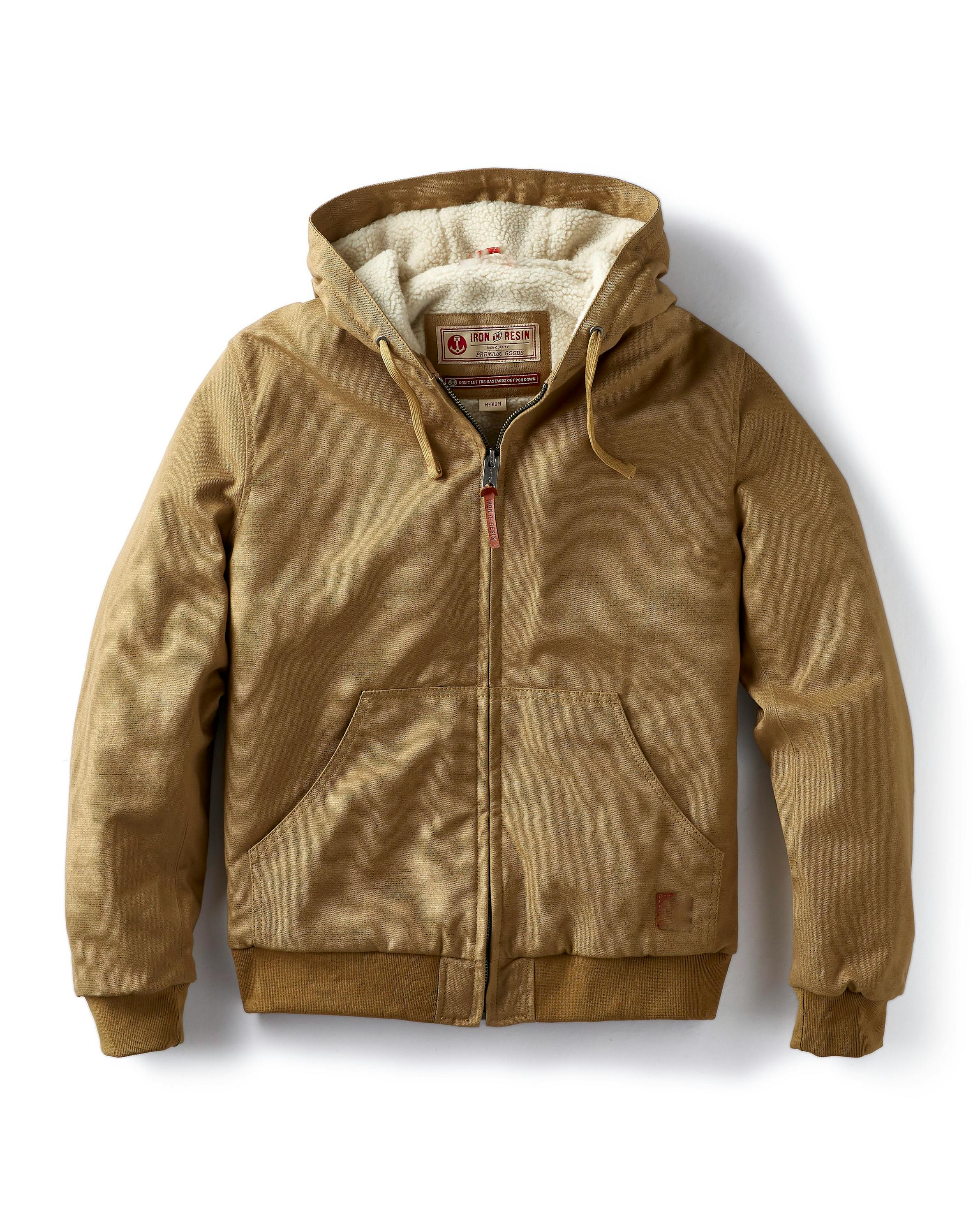 Iron and Resin Duck Canvas Sherpa-Lined Bunker Hoodie Beige