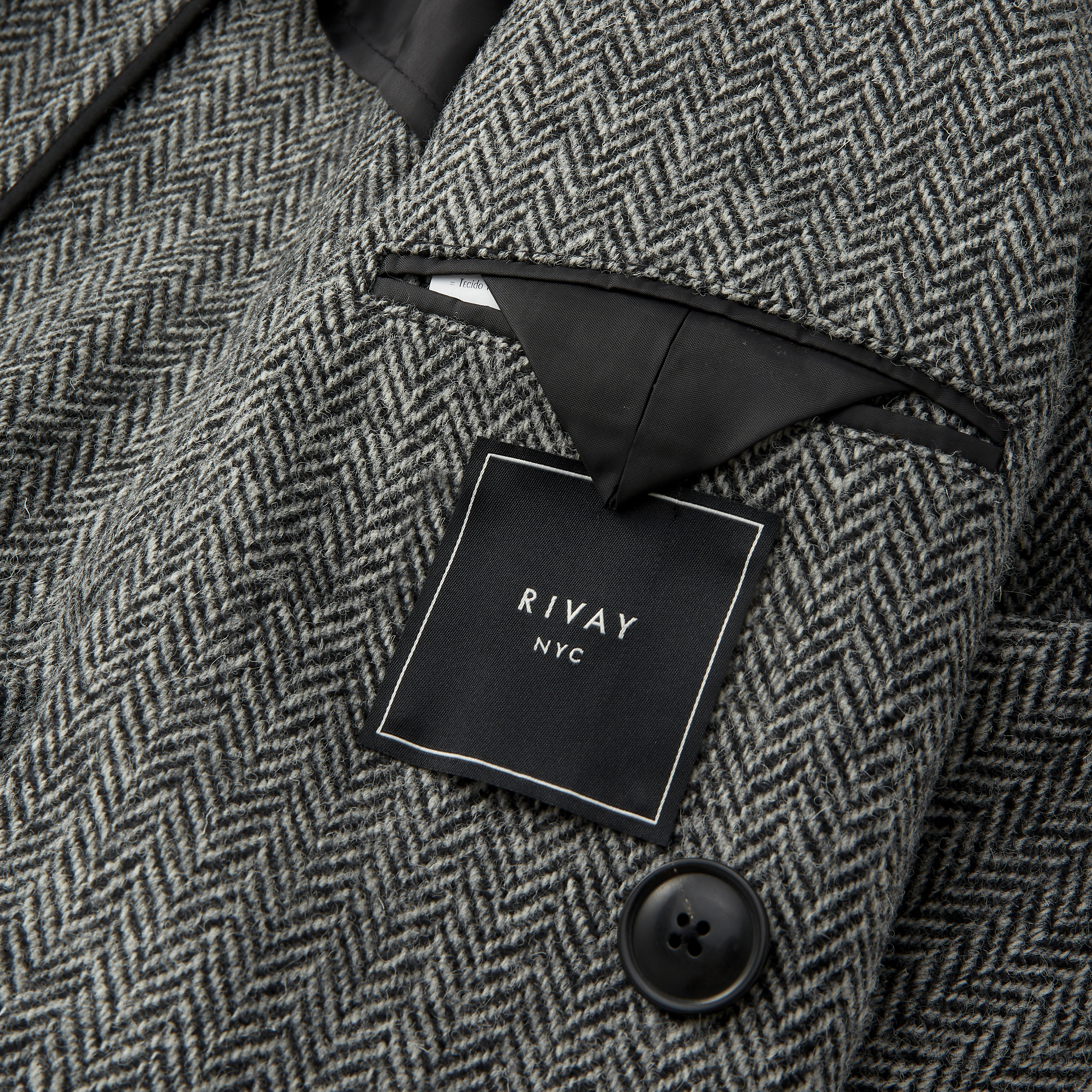 Rivay NYC Harris Tweed Herringbone Double Breasted Topcoat - Grey