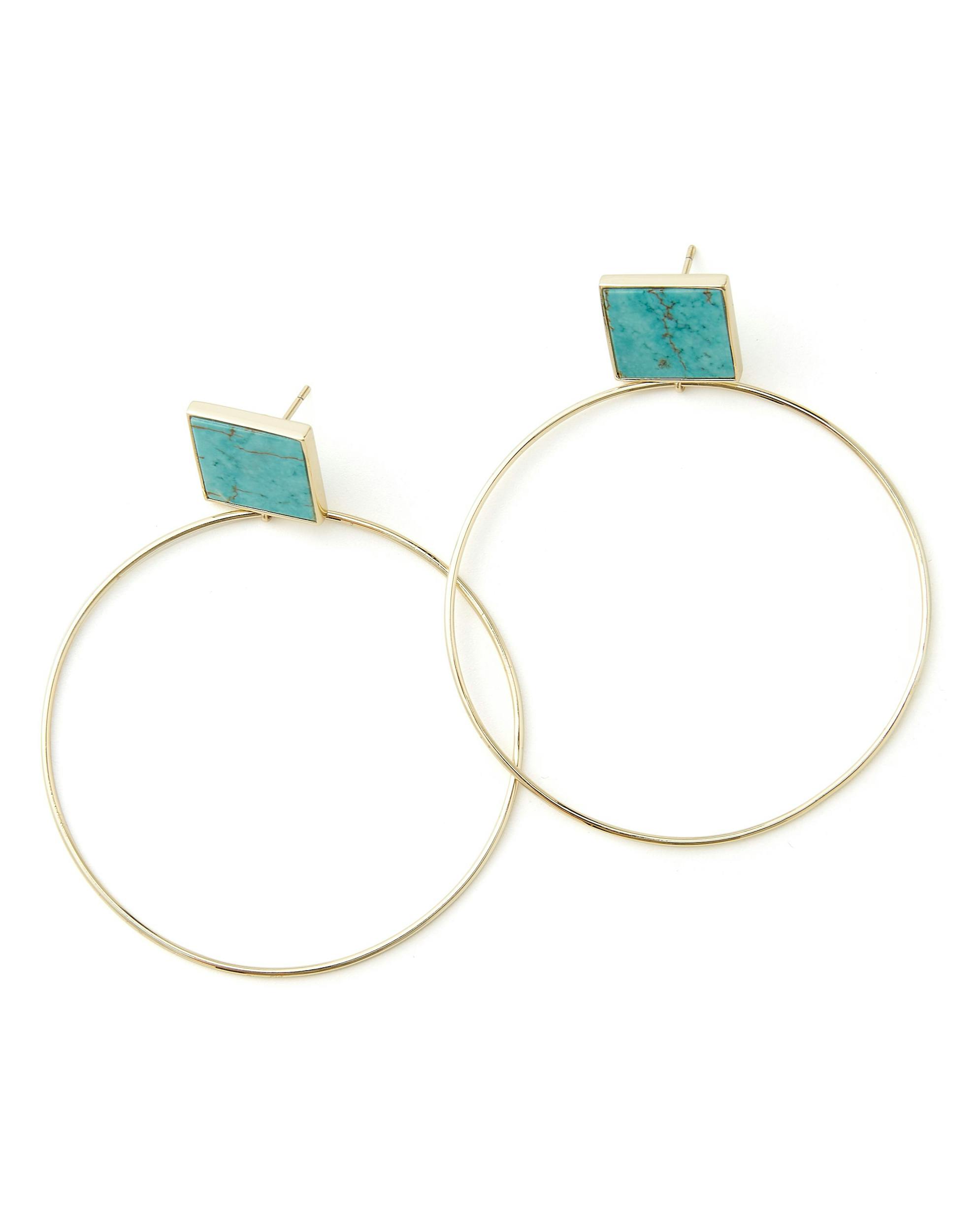 Women's Gold Turquoise Hoop Earrings Turquoise/14K Gold