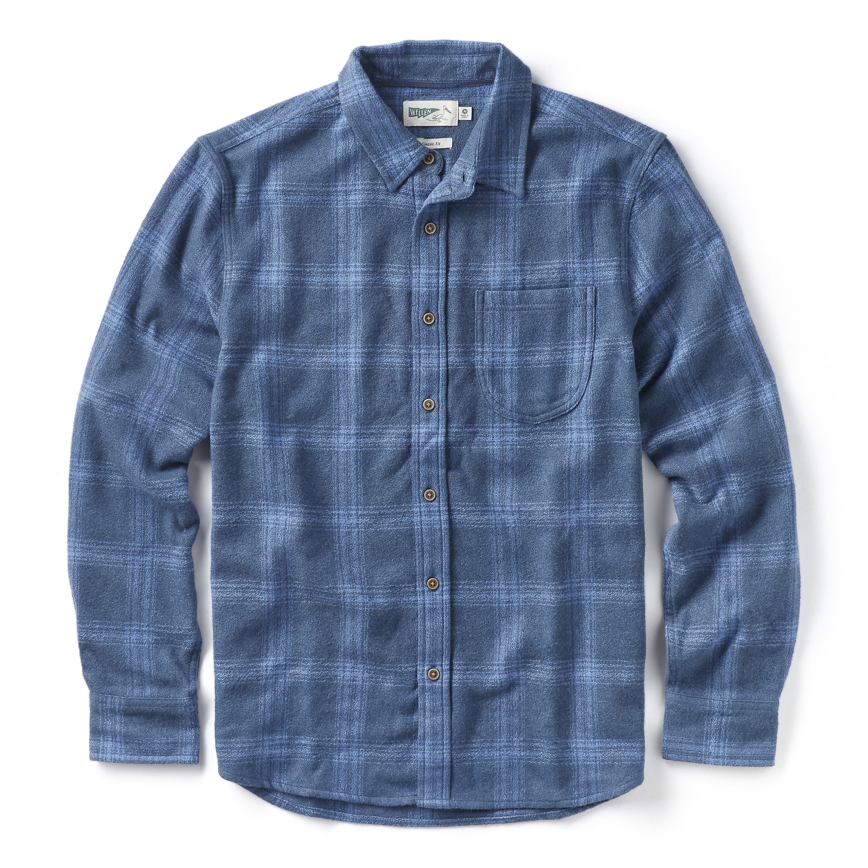 Wellen Brushed Hazy Flannel Shirt - French Blue Marlin Plaid