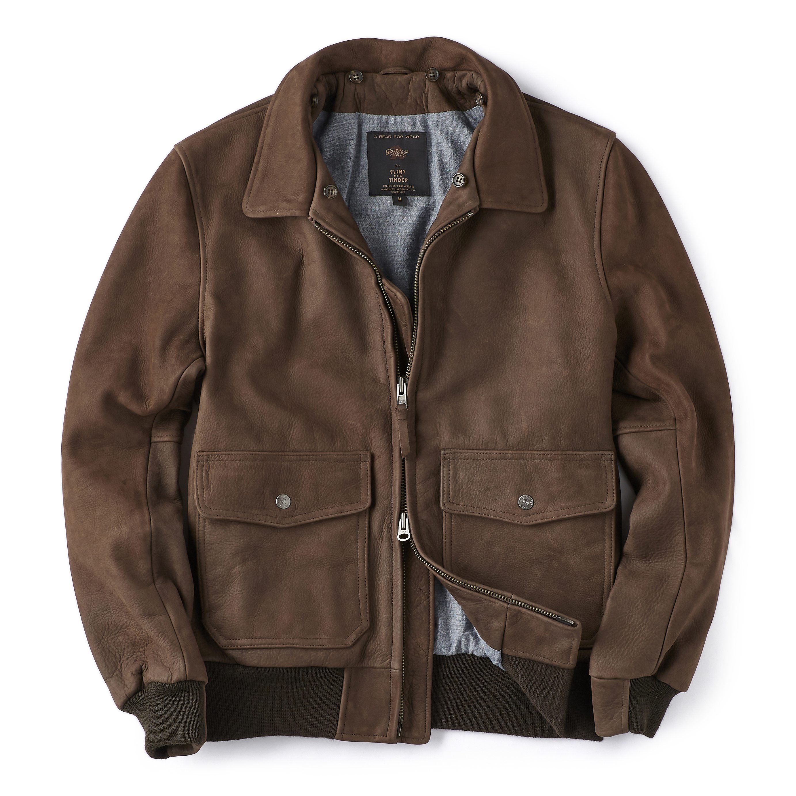 Flint and Tinder Golden Bear Leather Bomber - Tobacco Brown 