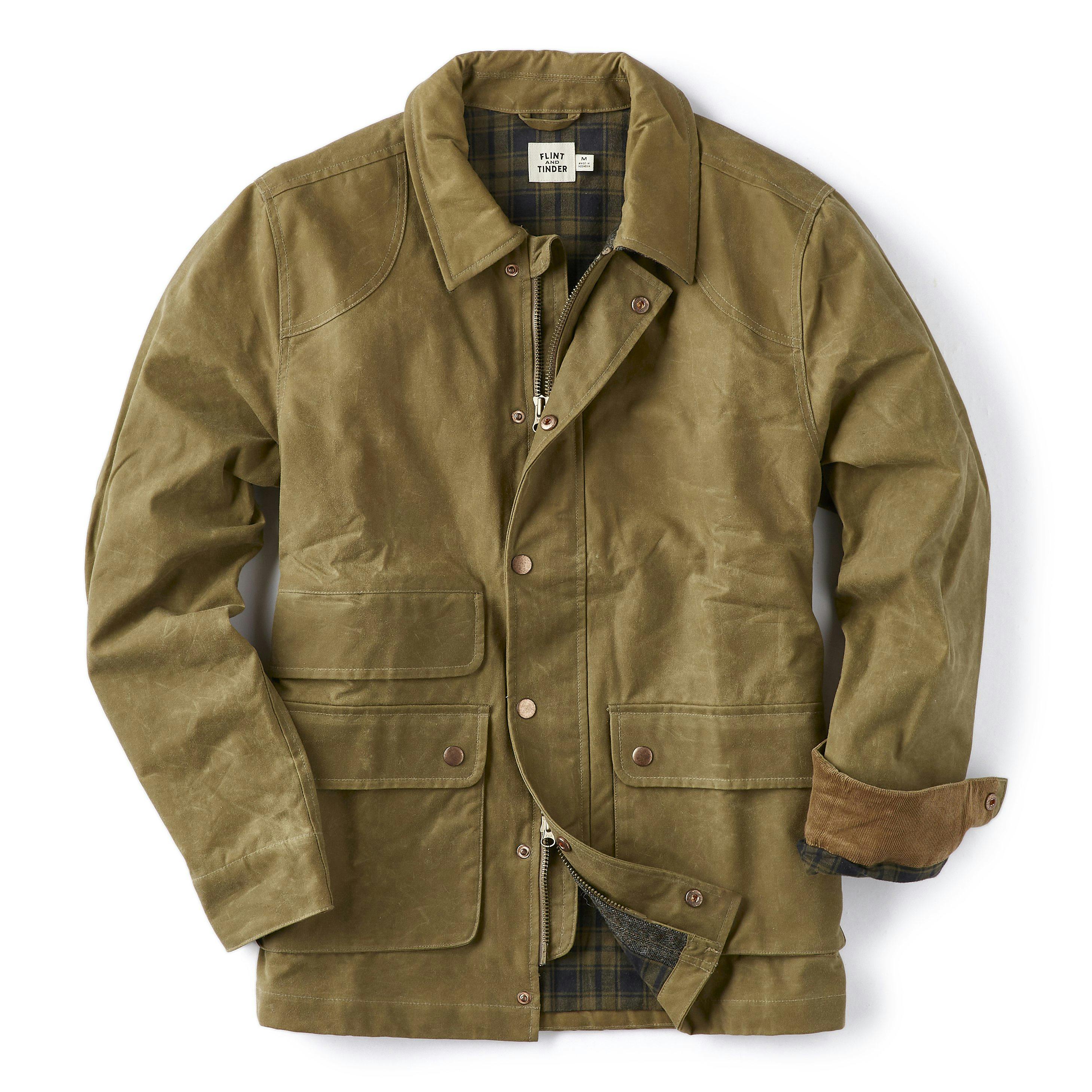Flint and Tinder Flannel-Lined Waxed Hudson Jacket Olive Tan Waxed  Jackets Huckberry