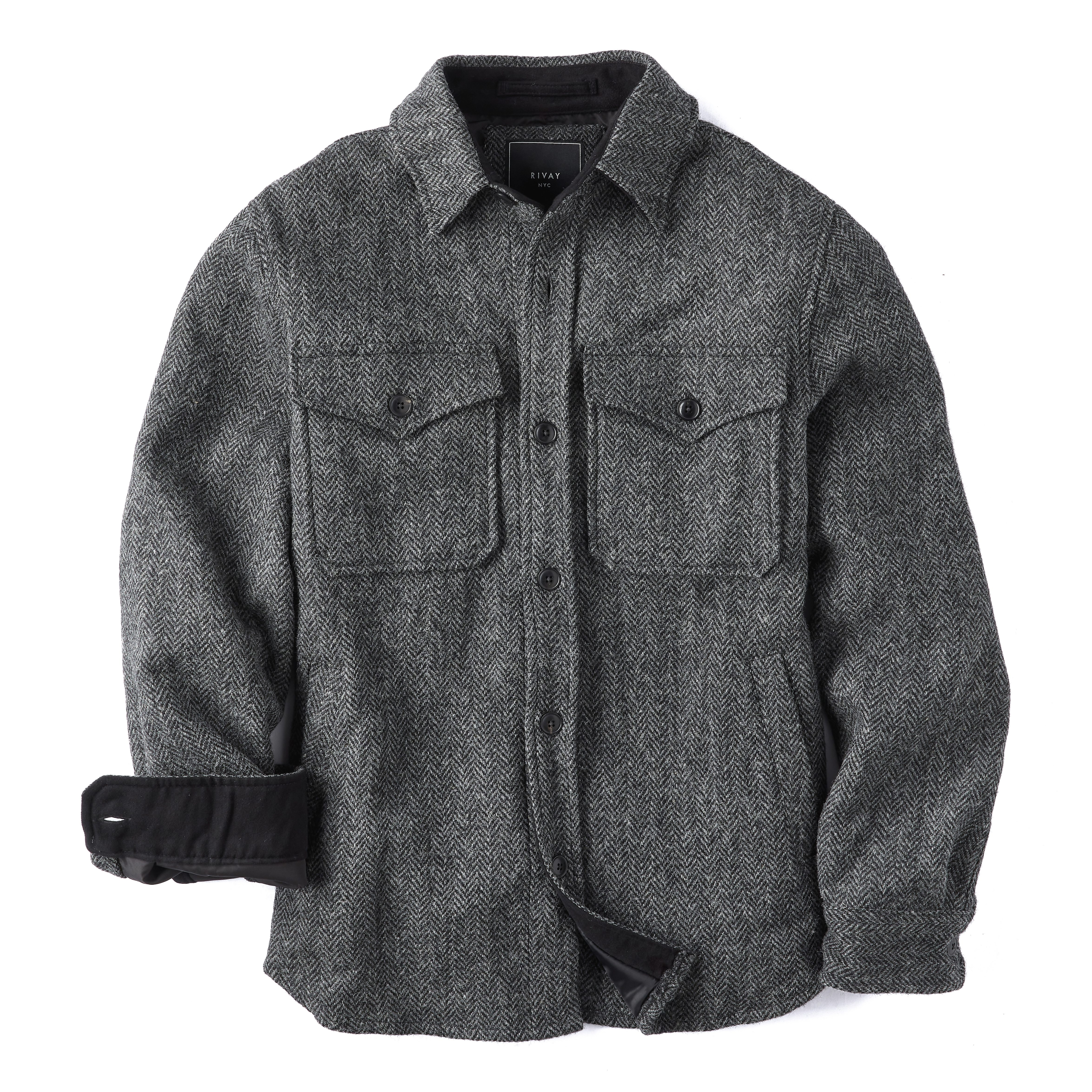 Rivay NYC Harris Tweed Wool CPO Shirt Jacket - Charcoal 