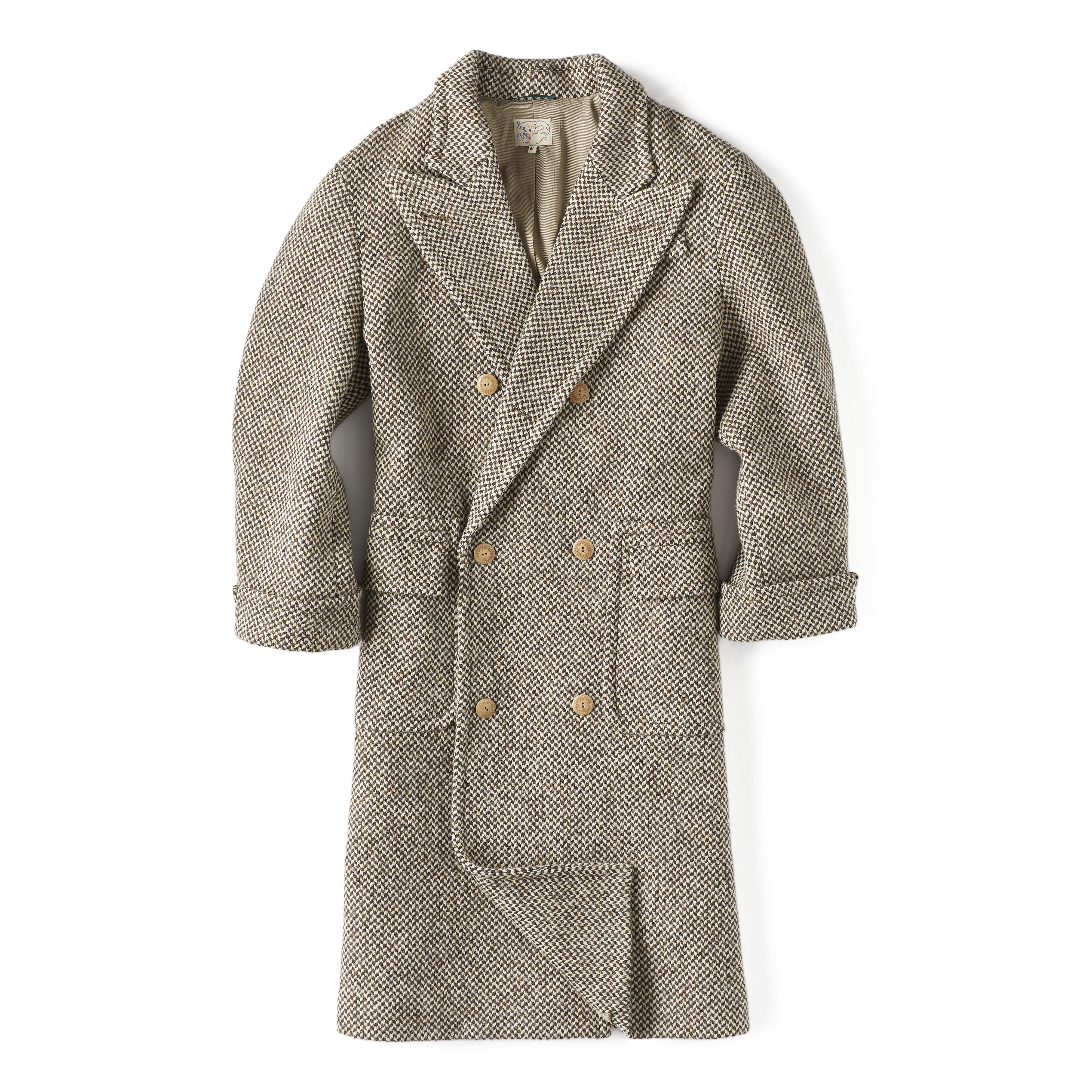 Wythe New York Irish Wool Tweed Polo Coat - Brown/Cream Barleycorn