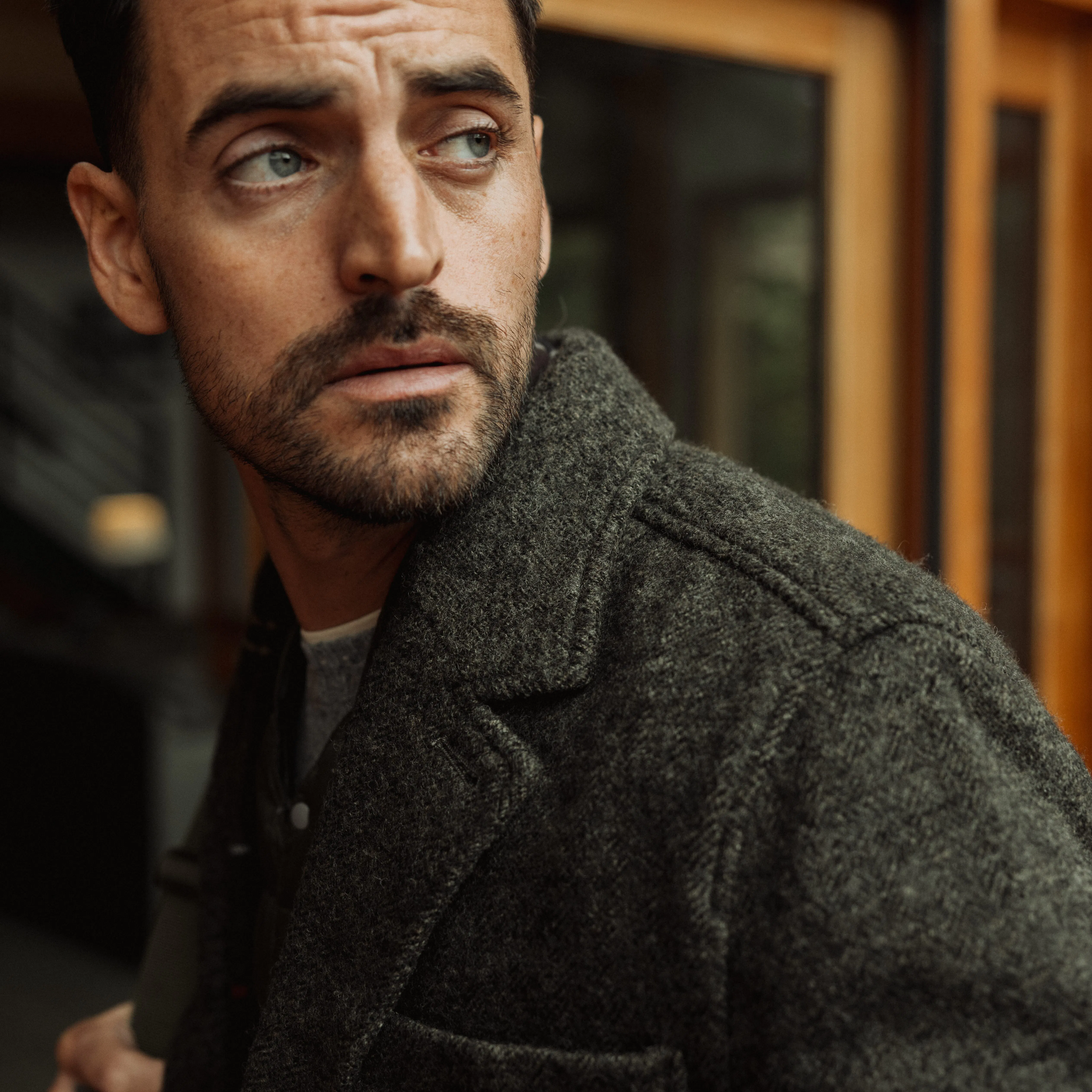 Flint and Tinder Felted Wool Herringbone Blazer - Loden