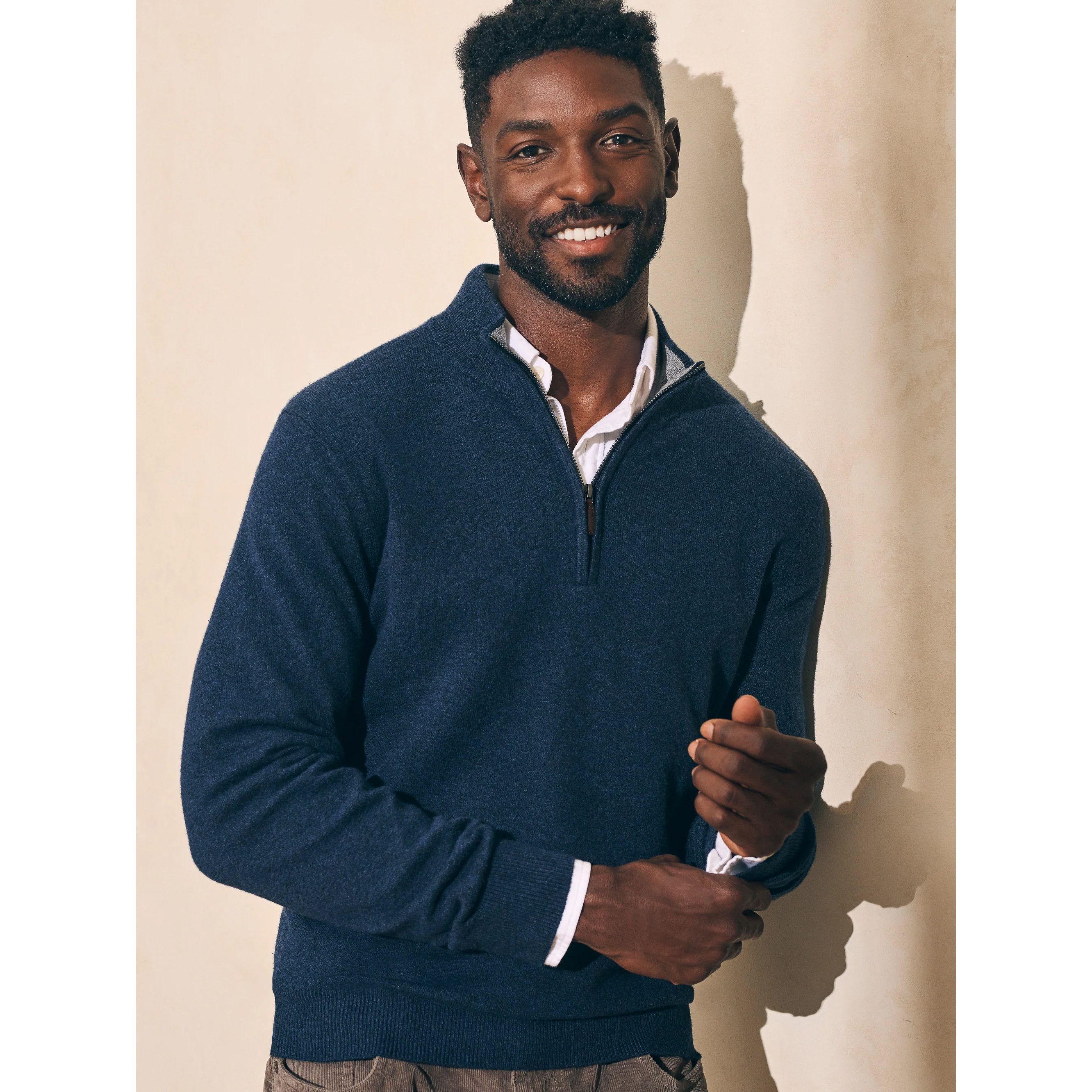 Faherty Brand Jackson Quarter Zip Sweater - Navy Heather