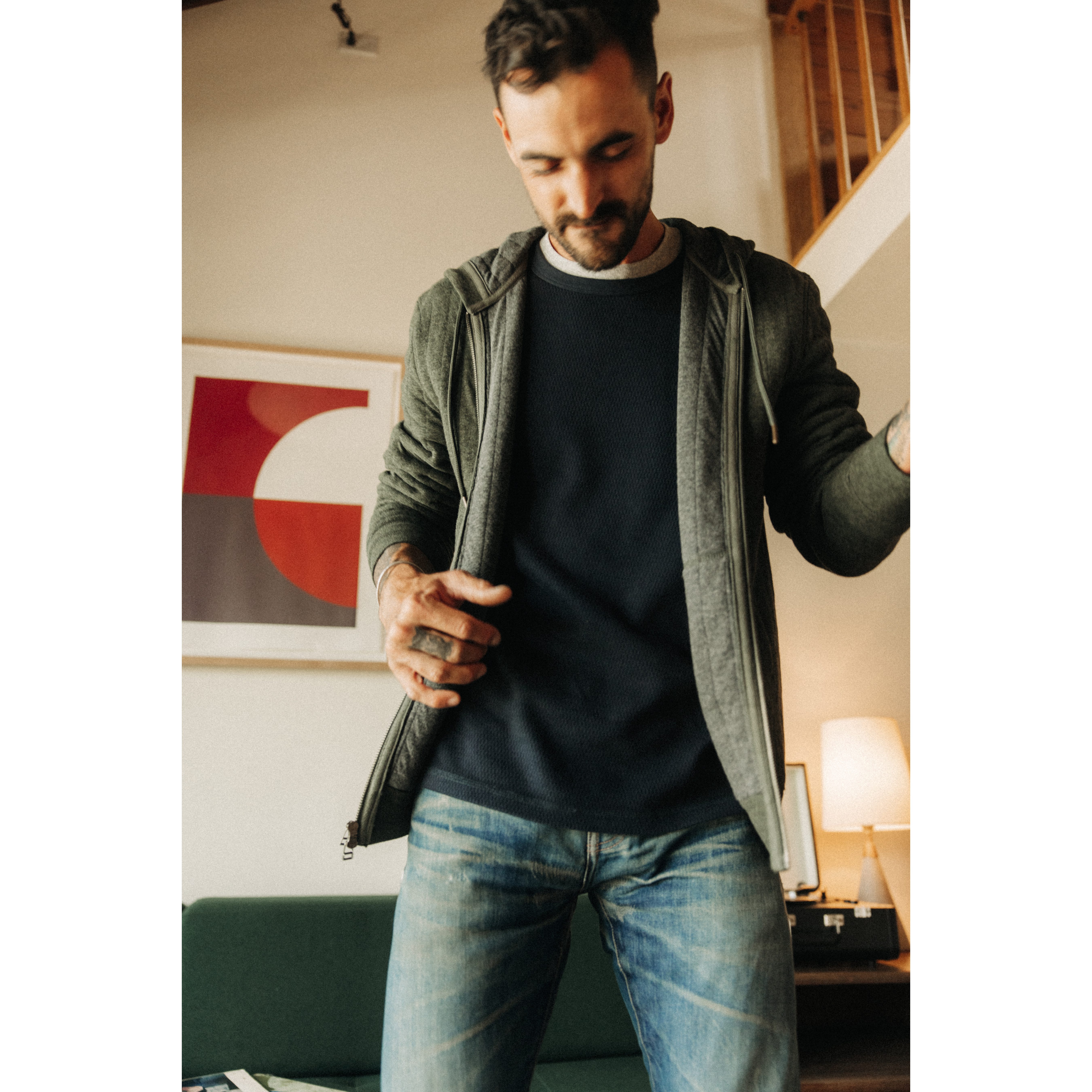 Taylor Stitch The Apres Full Zip Hoodie - Fatigue Olive