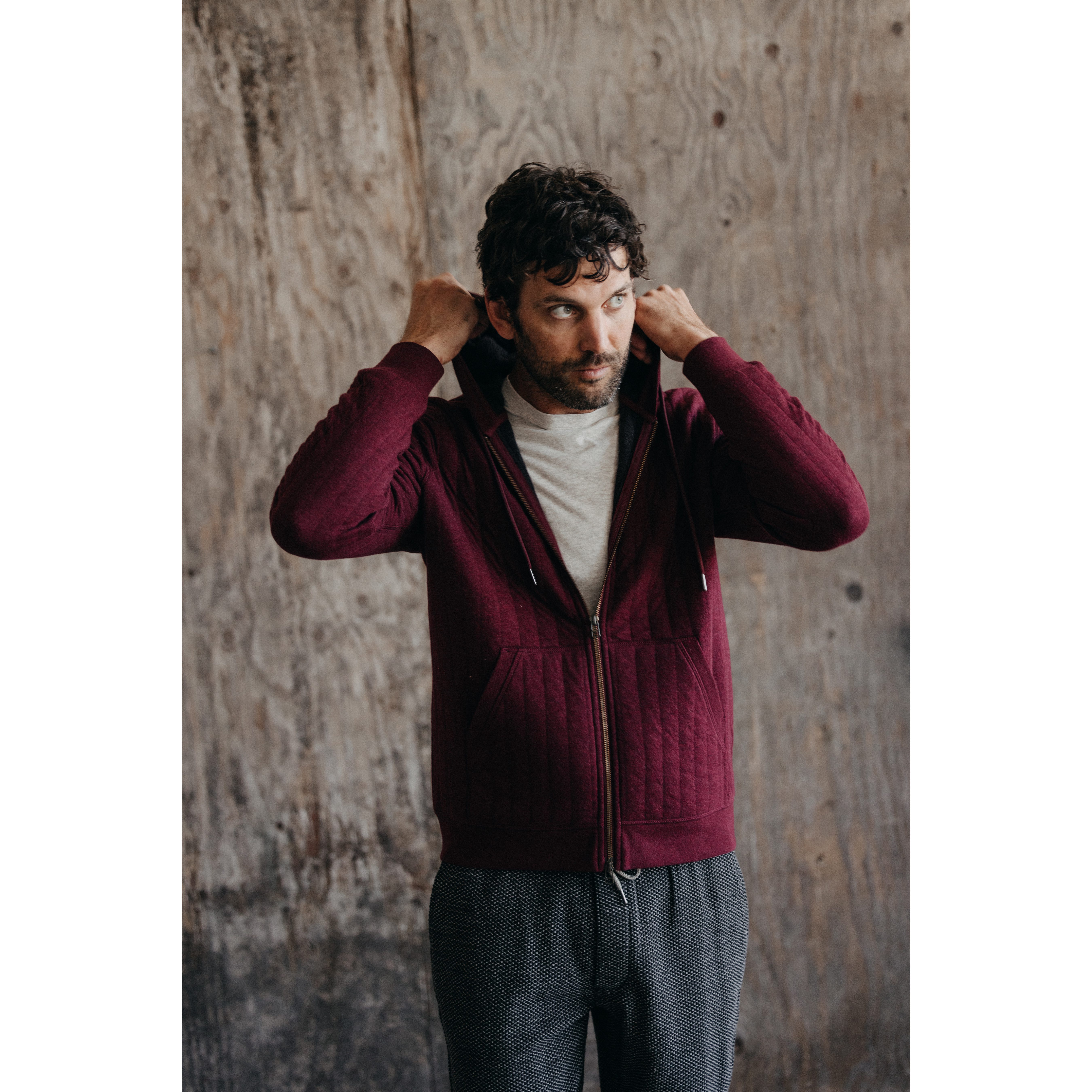 ★YOUTHBATH★Quilted zip-up jumper_burgundy★正規品/直送料込 Iron Heart Ultra-Heavy Loopwheeled Hoodie - IHSW-10-BUR