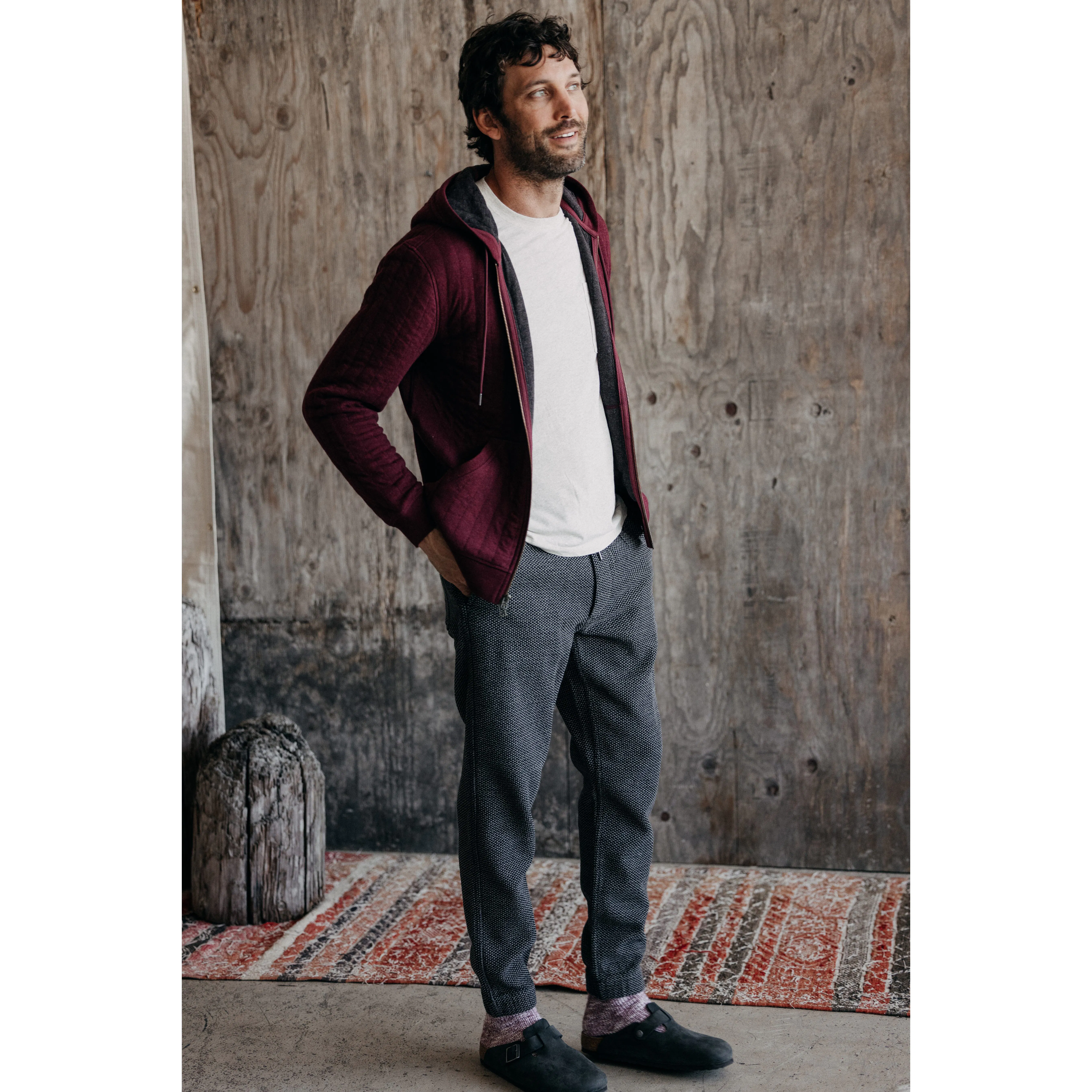Taylor Stitch The Apres Full Zip Hoodie - Burgundy Quilt | Full-Zip Hoodies  | Huckberry