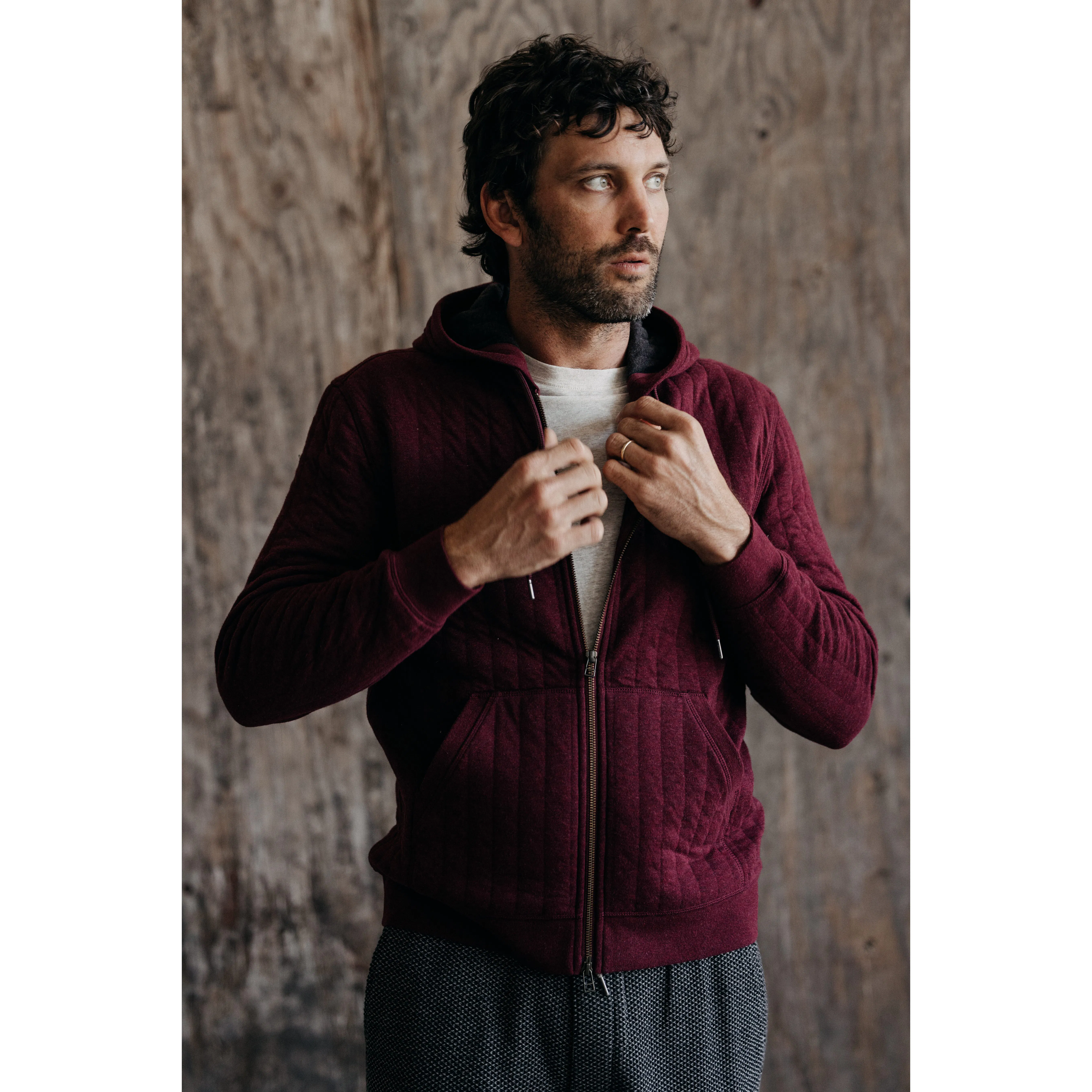 Taylor Stitch The Apres Full Zip Hoodie - Burgundy Quilt | Full-Zip Hoodies  | Huckberry