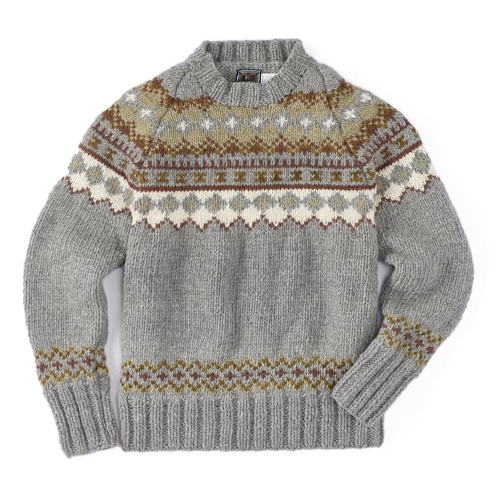 Chamula Handknit Fair Isle Merino Wool Sweater Pearl Grey