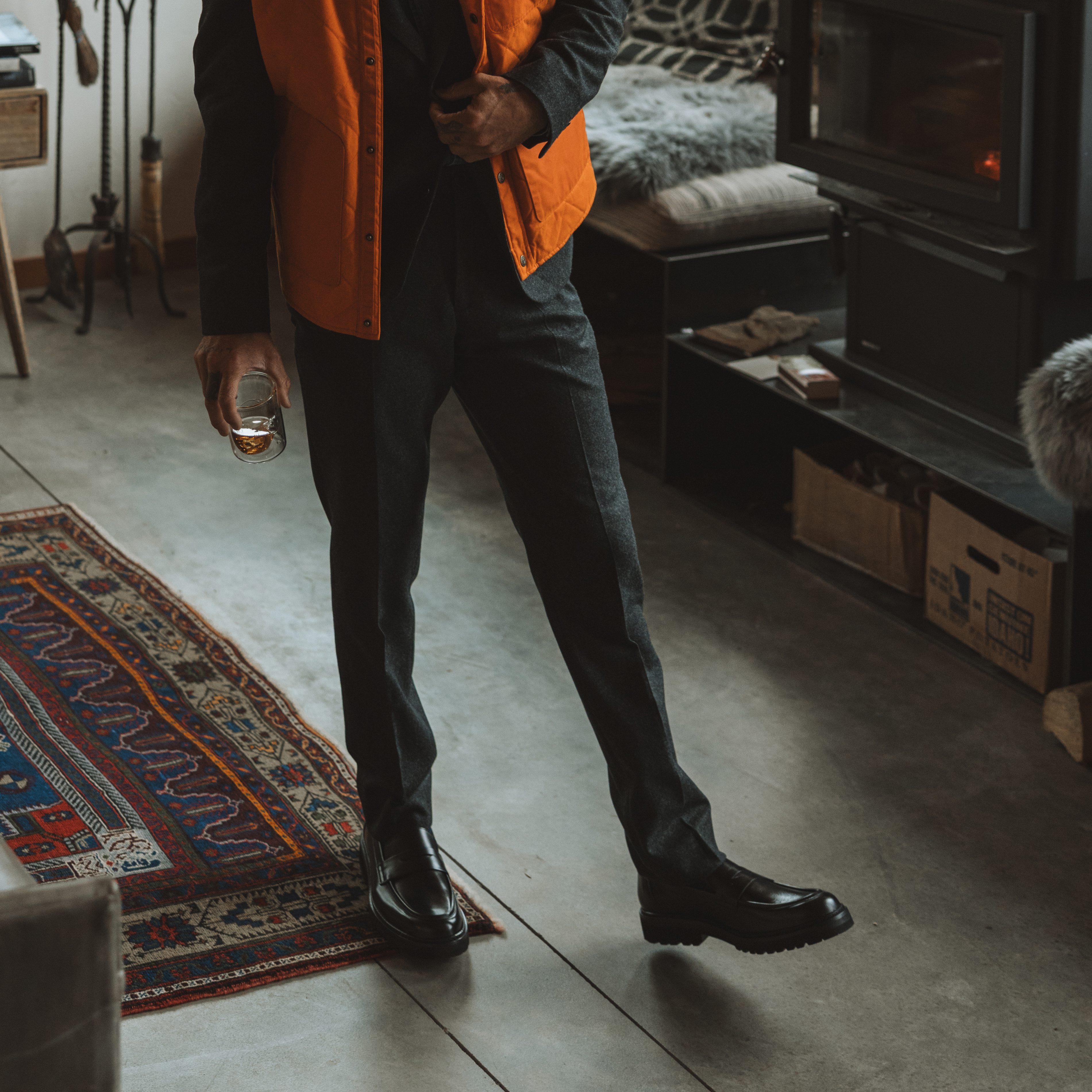 Vinny's Richie Lug Sole Penny Loafer - Black Leather