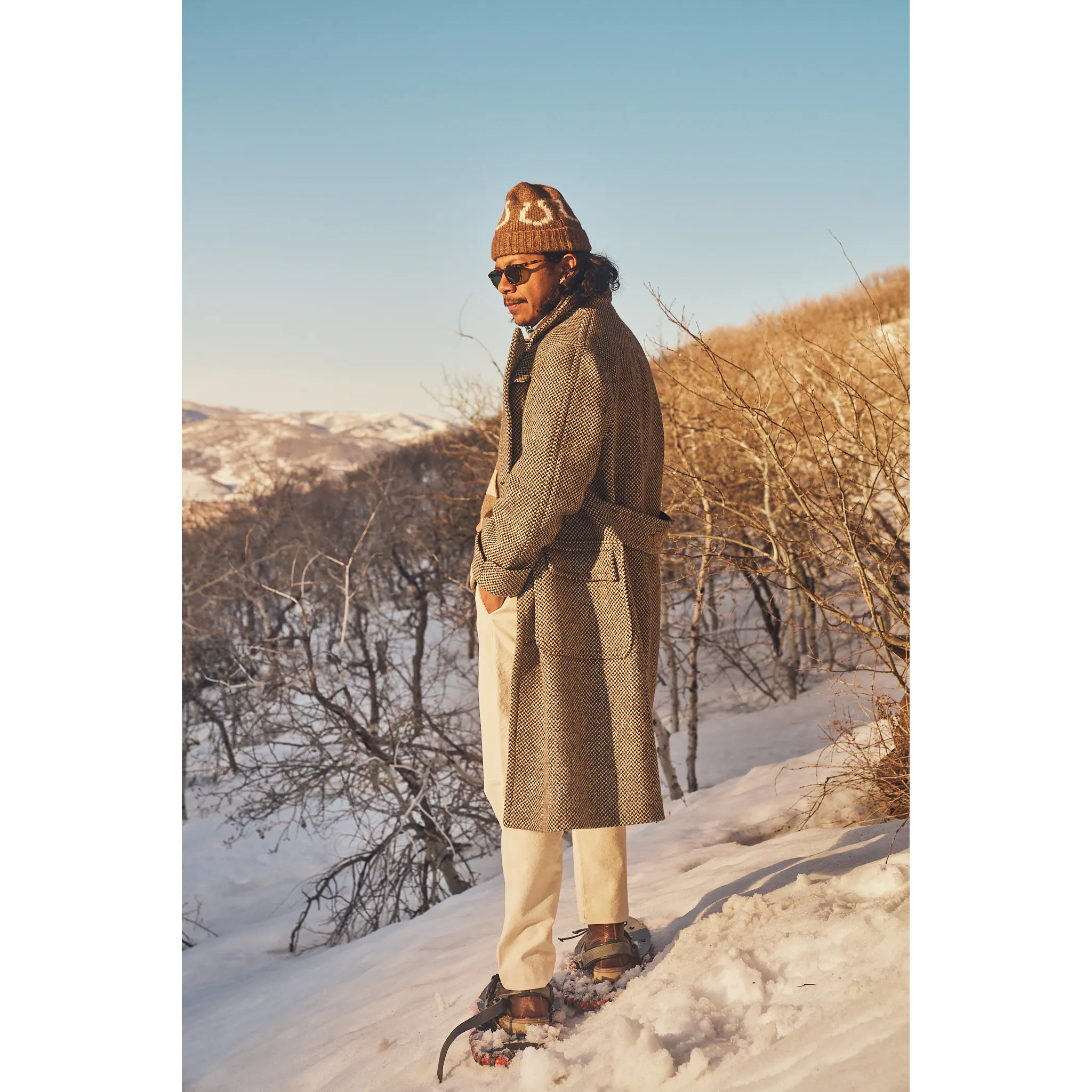 Wythe New York Irish Wool Tweed Polo Coat - Brown/Cream Barleycorn