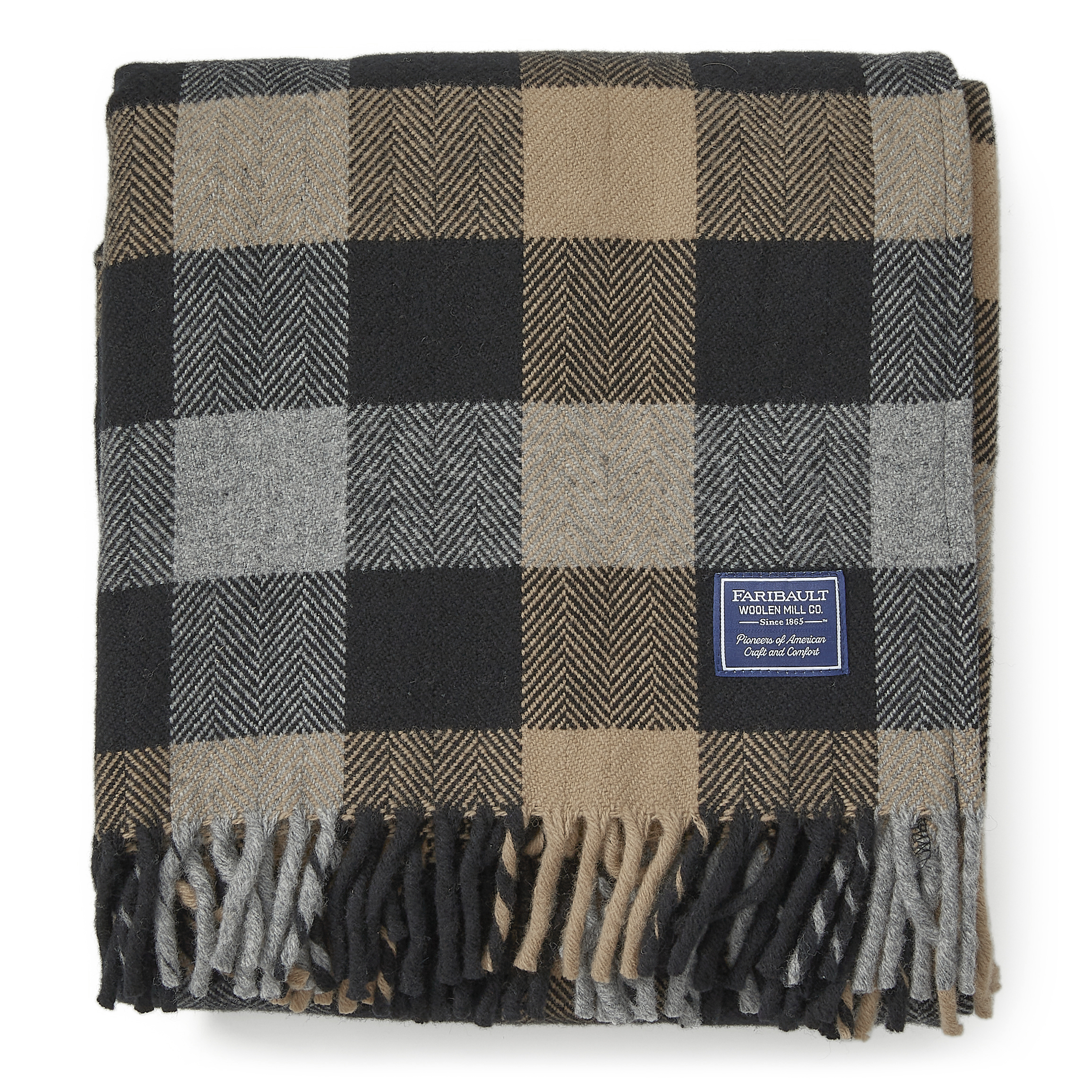 Faribault Woolen Mill Tri-Color Buffalo Check Wool Throw