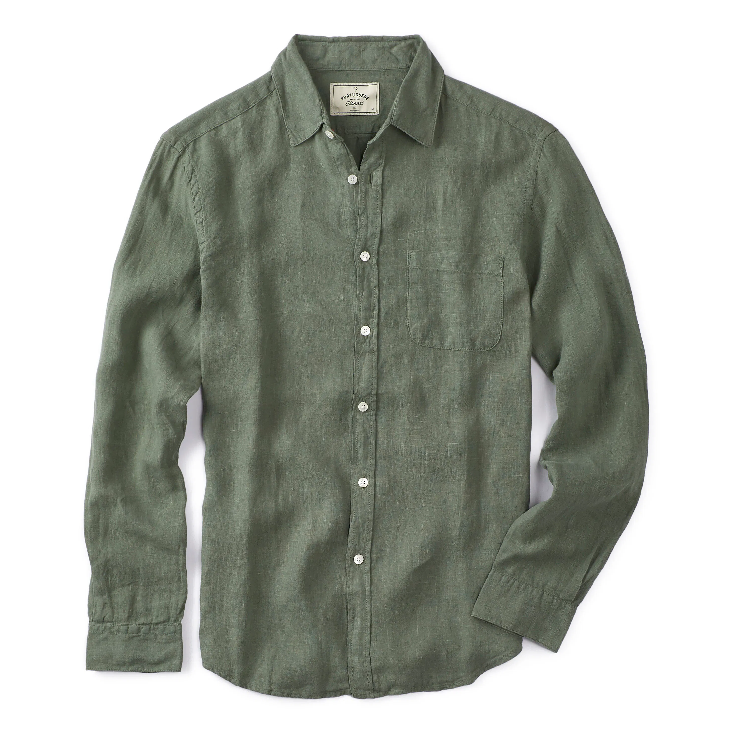 Portuguese Flannel Linen Button-Up Shirt in Dry Green Medium