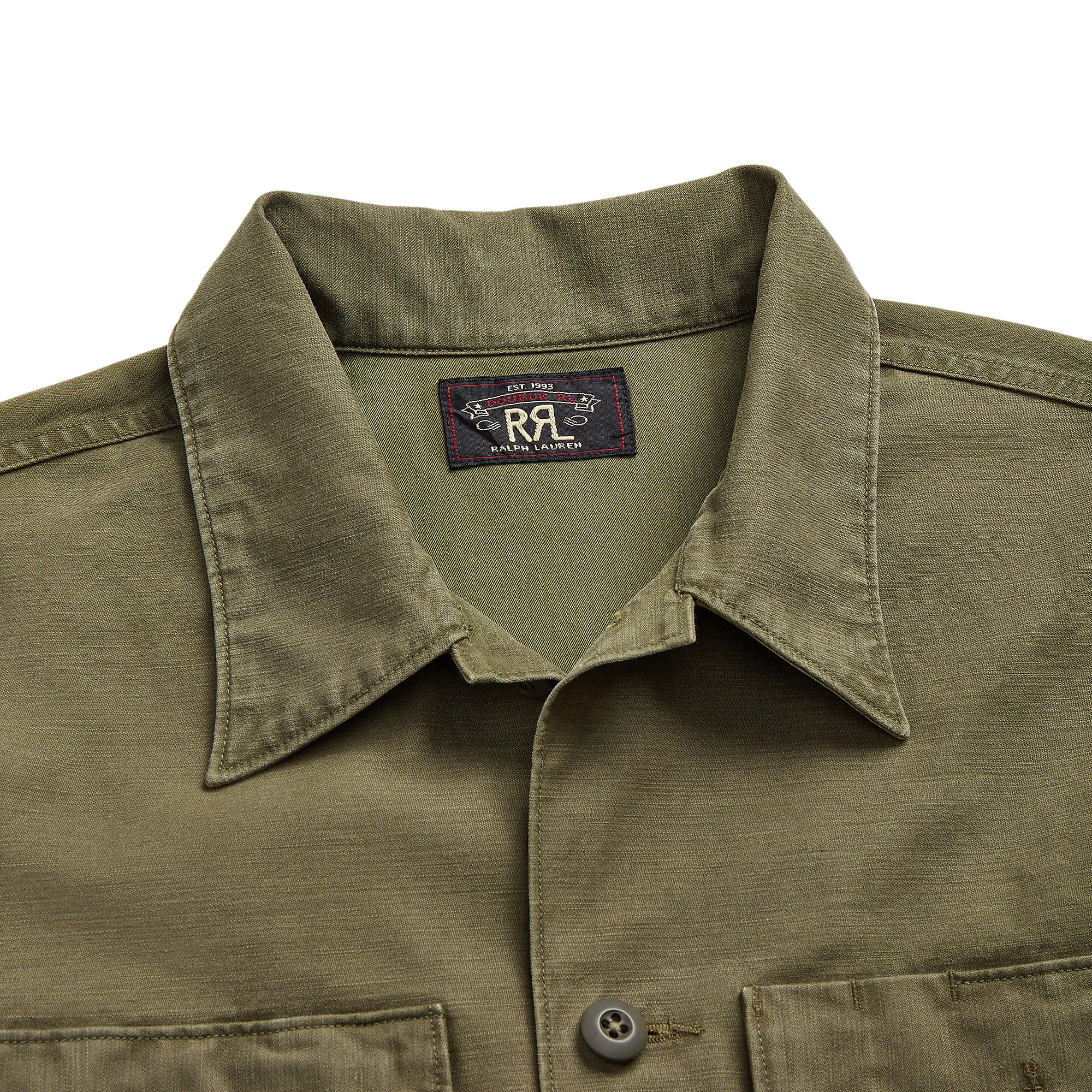 RRL Reverse Sateen Barrow Overshirt - Olive | Long Sleeve Shirts