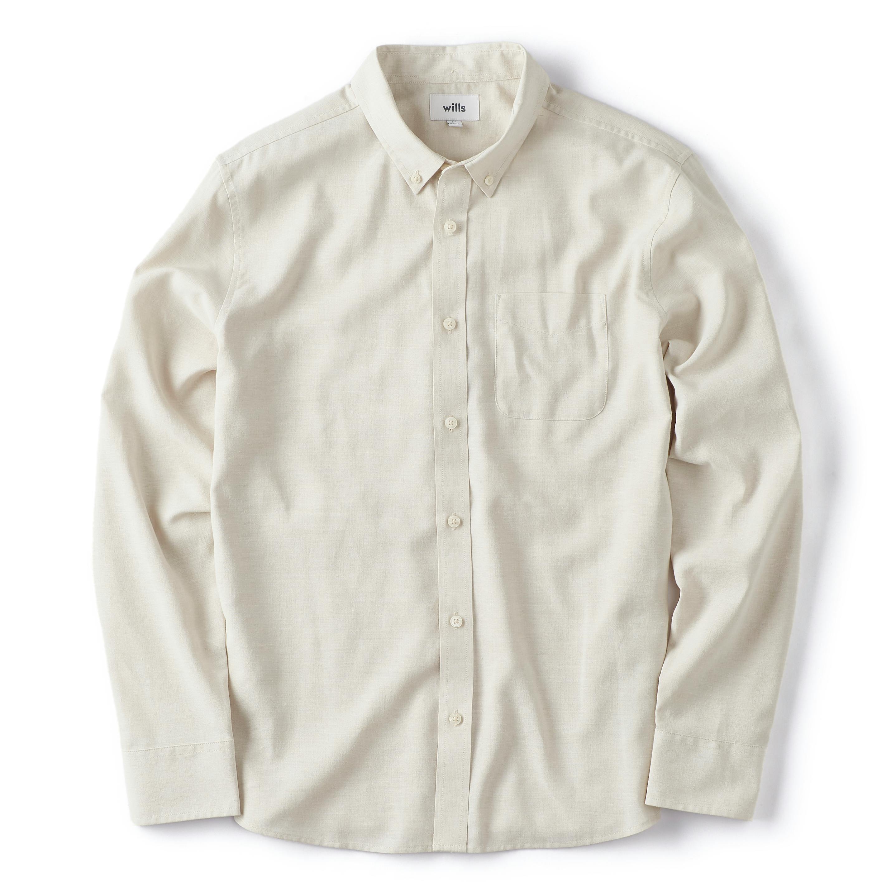 Wills Wrinkle-Free Linen Long Sleeve Shirt - Natural, Long Sleeve Shirts