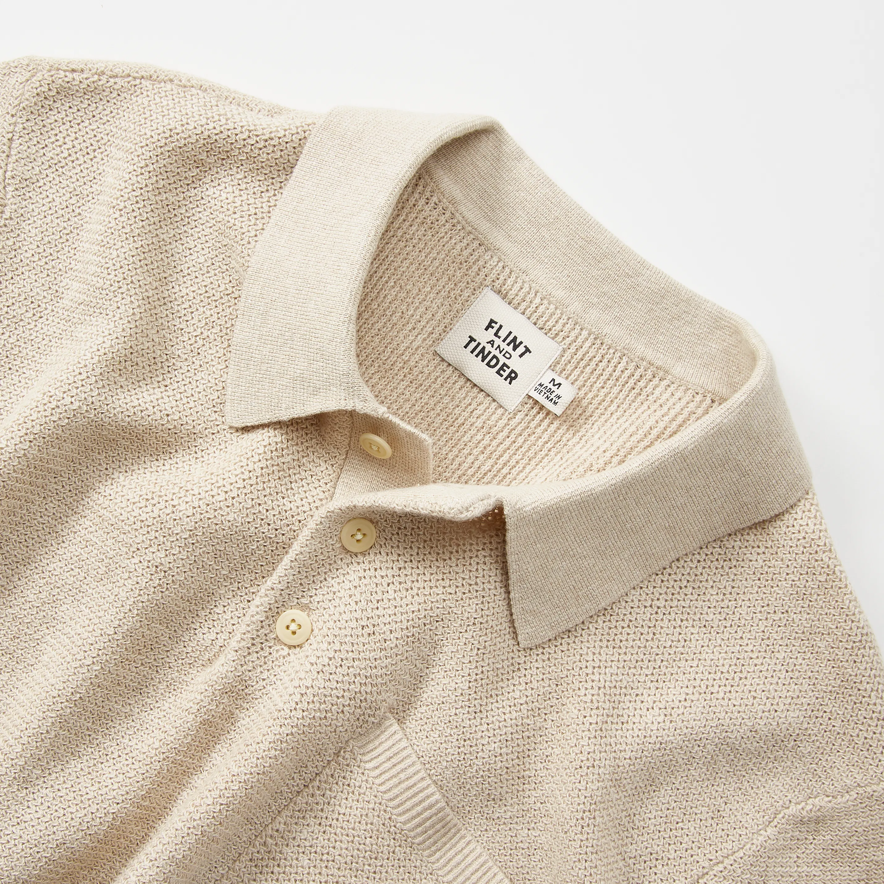 Flint and Tinder Cotton Linen Sweater Polo Shirt - Natural 