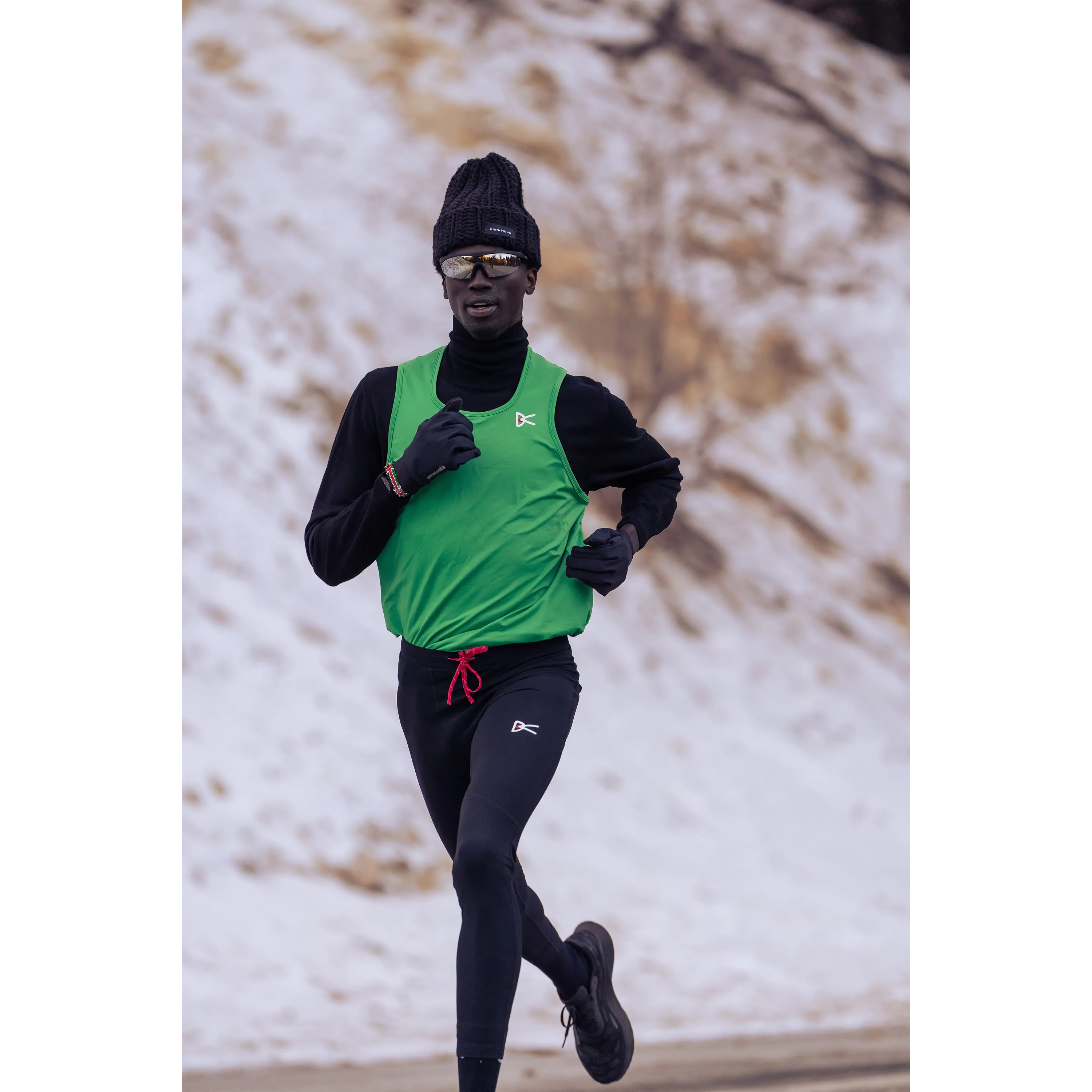 【HI FI FNK】Winter Nylon Pants District Vision Full Length Recycled Running Tights - Black