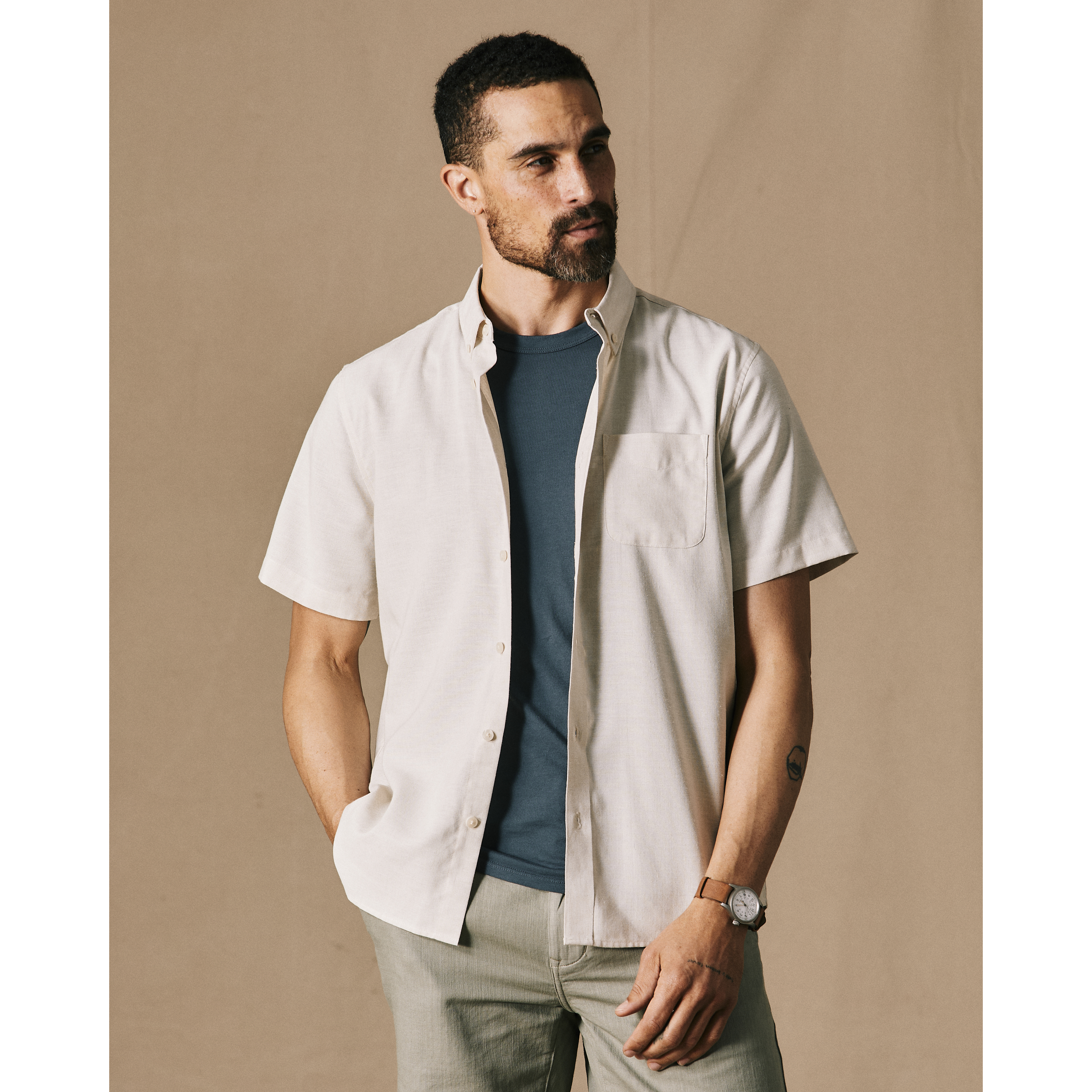 Wills Wrinkle-Free Linen Short Sleeve Shirt - Natural
