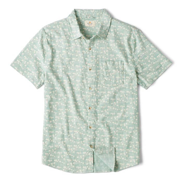 Marine Layer Stretch Selvage Short Sleeve Shirt | Green Palm Print | Size: M | SS Button Downs | Shirts